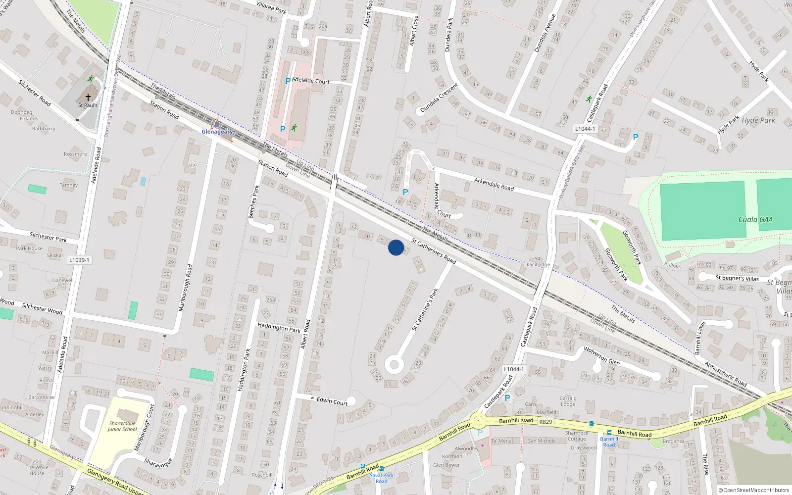 Overhead map showing the location of 7 Saint Catherine's Road, Glenageary
