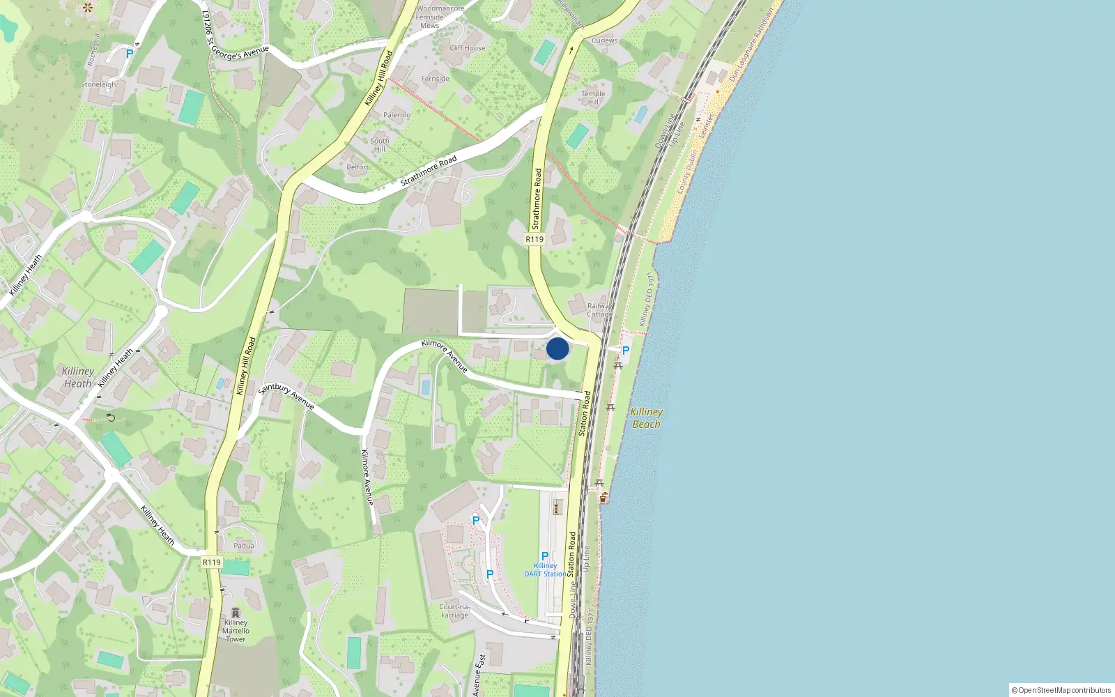 Overhead map showing the location of Killiney, Dublin, Co. Dublin