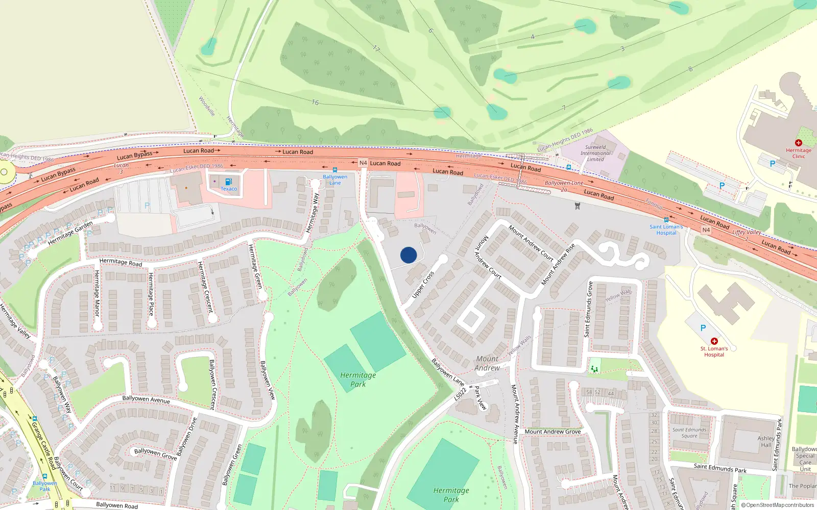 Overhead map showing the location of Lána Bhaile Eoghain, Lucan