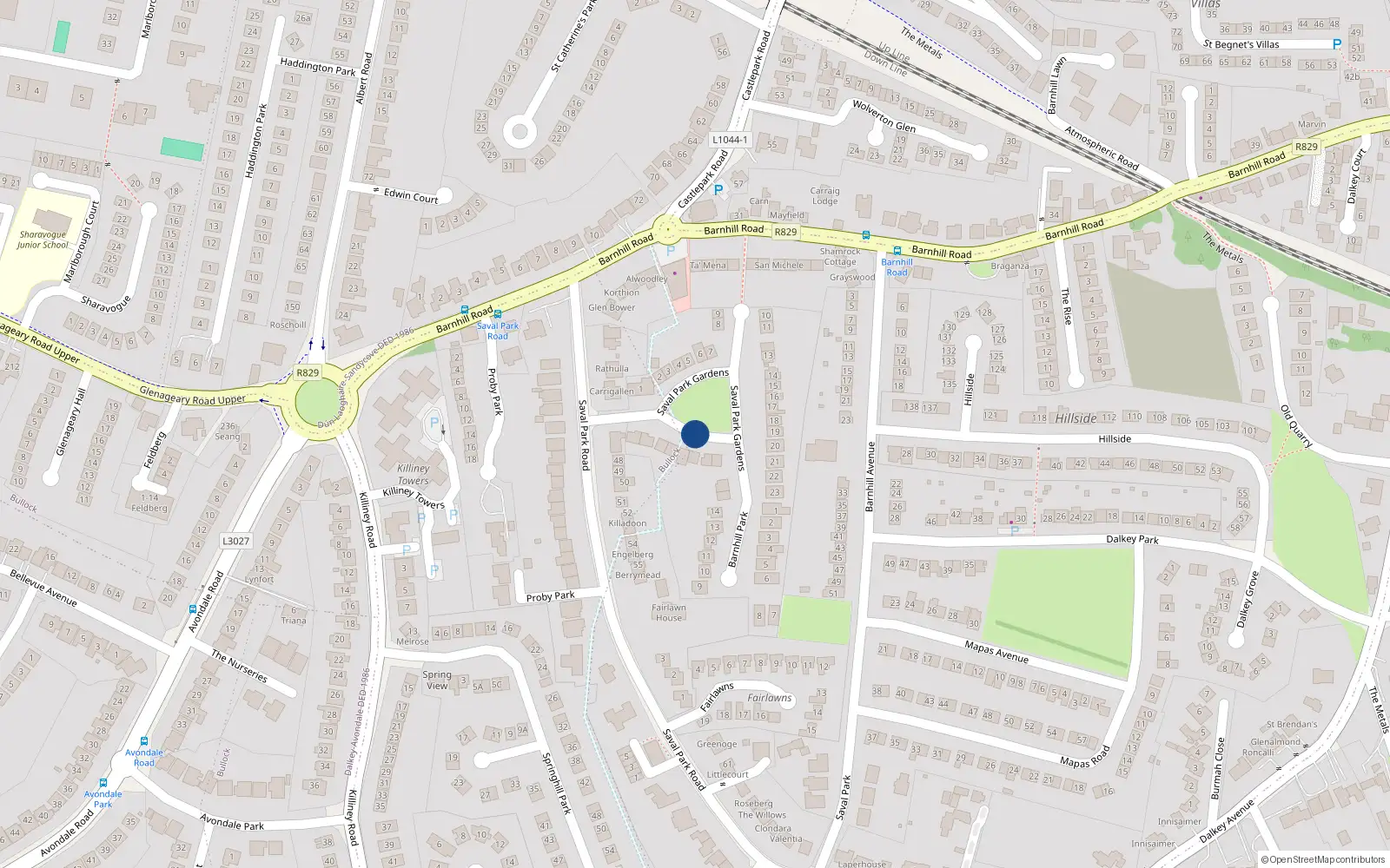 Overhead map showing the location of Saval Park Gardens, Dalkey