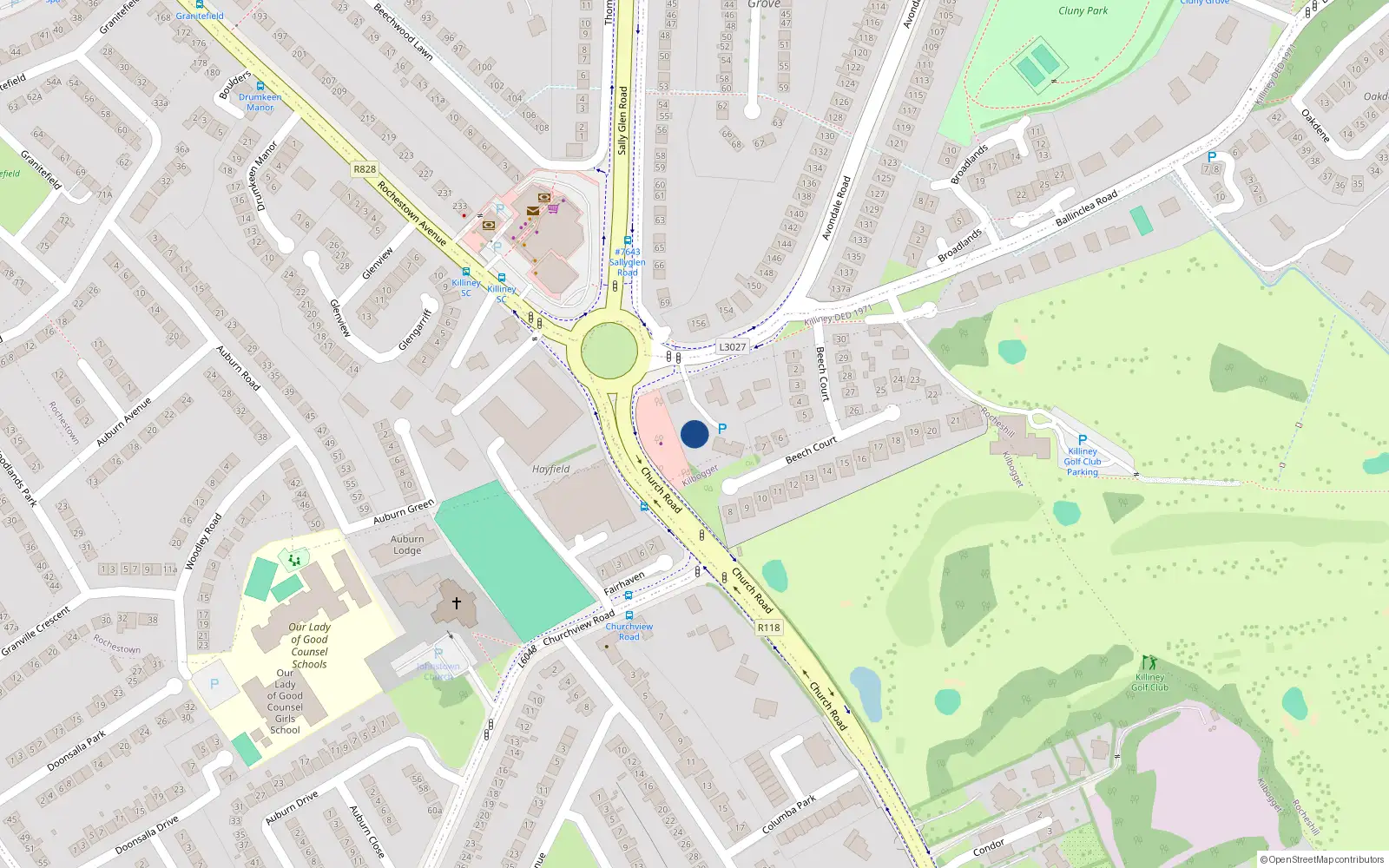 Overhead map showing the location of Rocheshill, Dublin, Co. Dublin