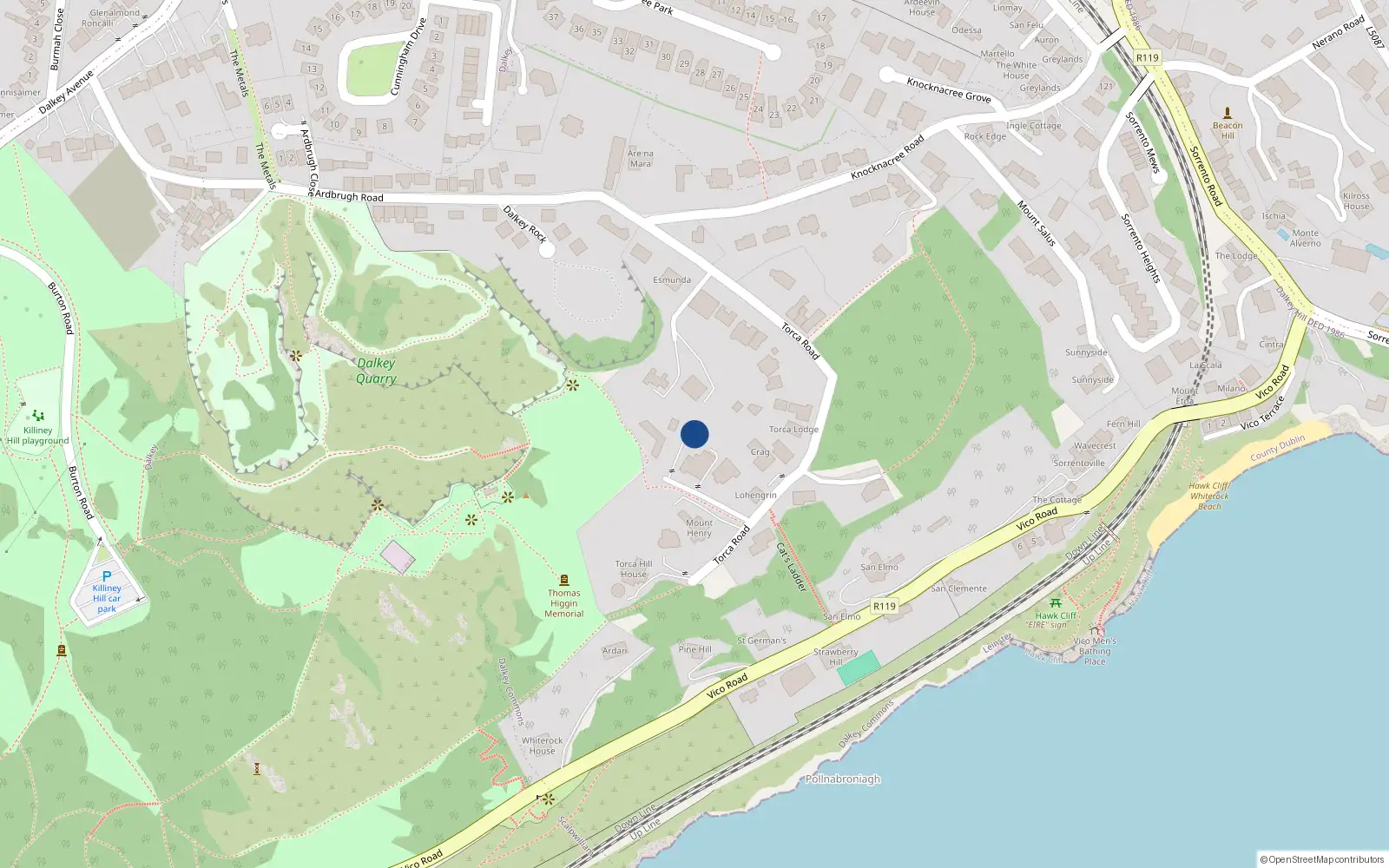 Overhead map showing the location of Dalkey Commons, Dublin, Co. Dublin