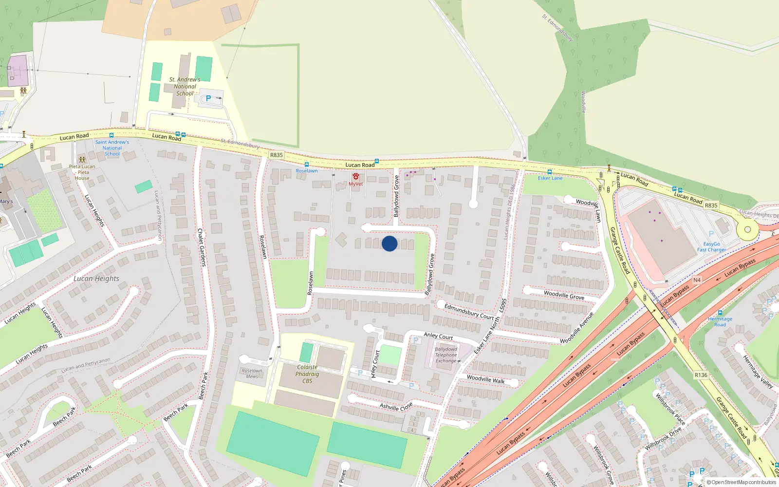 Overhead map showing the location of 12 Ballydowd Grove, Lucan