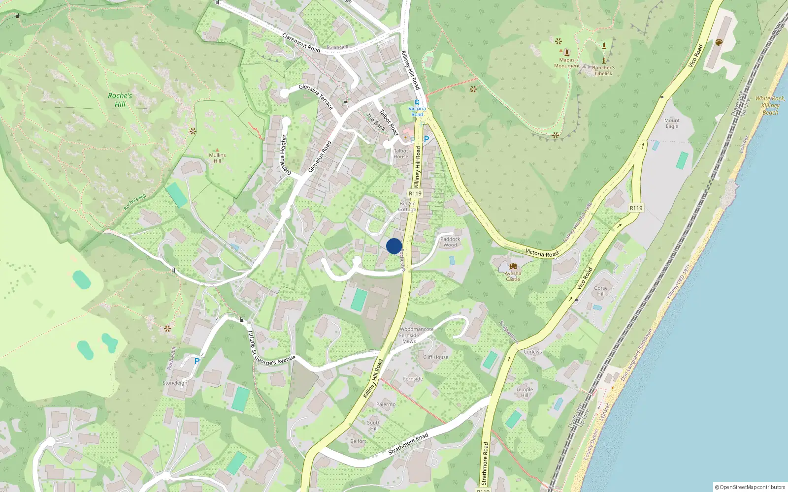 Overhead map showing the location of Rocheshill, Dublin, Co. Dublin