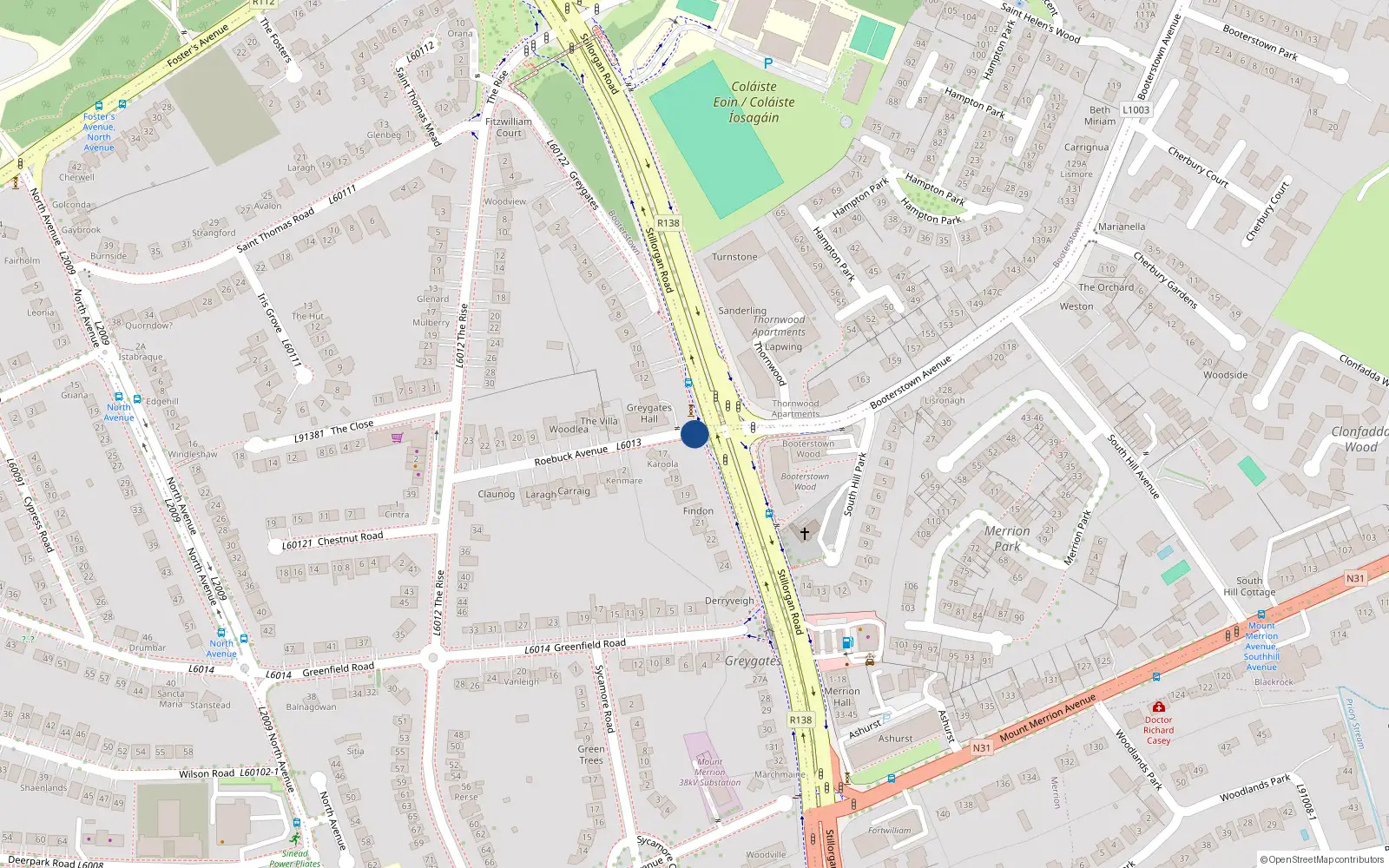 Overhead map showing the location of Roebuck Avenue, Belfield