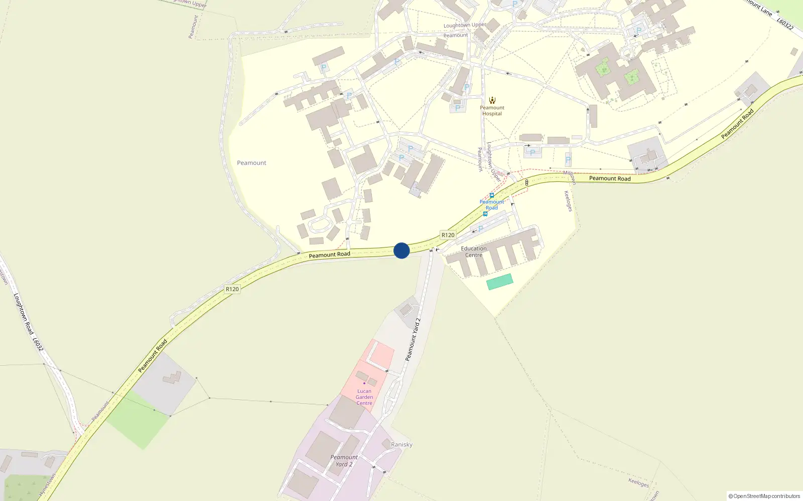 Overhead map showing the location of Peamount Road