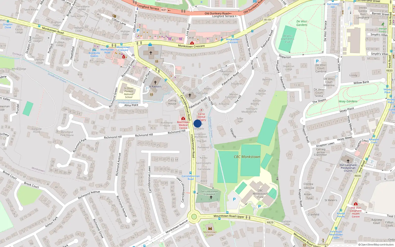 Overhead map showing the location of Dún Laoghaire, Dublin, Co. Dublin