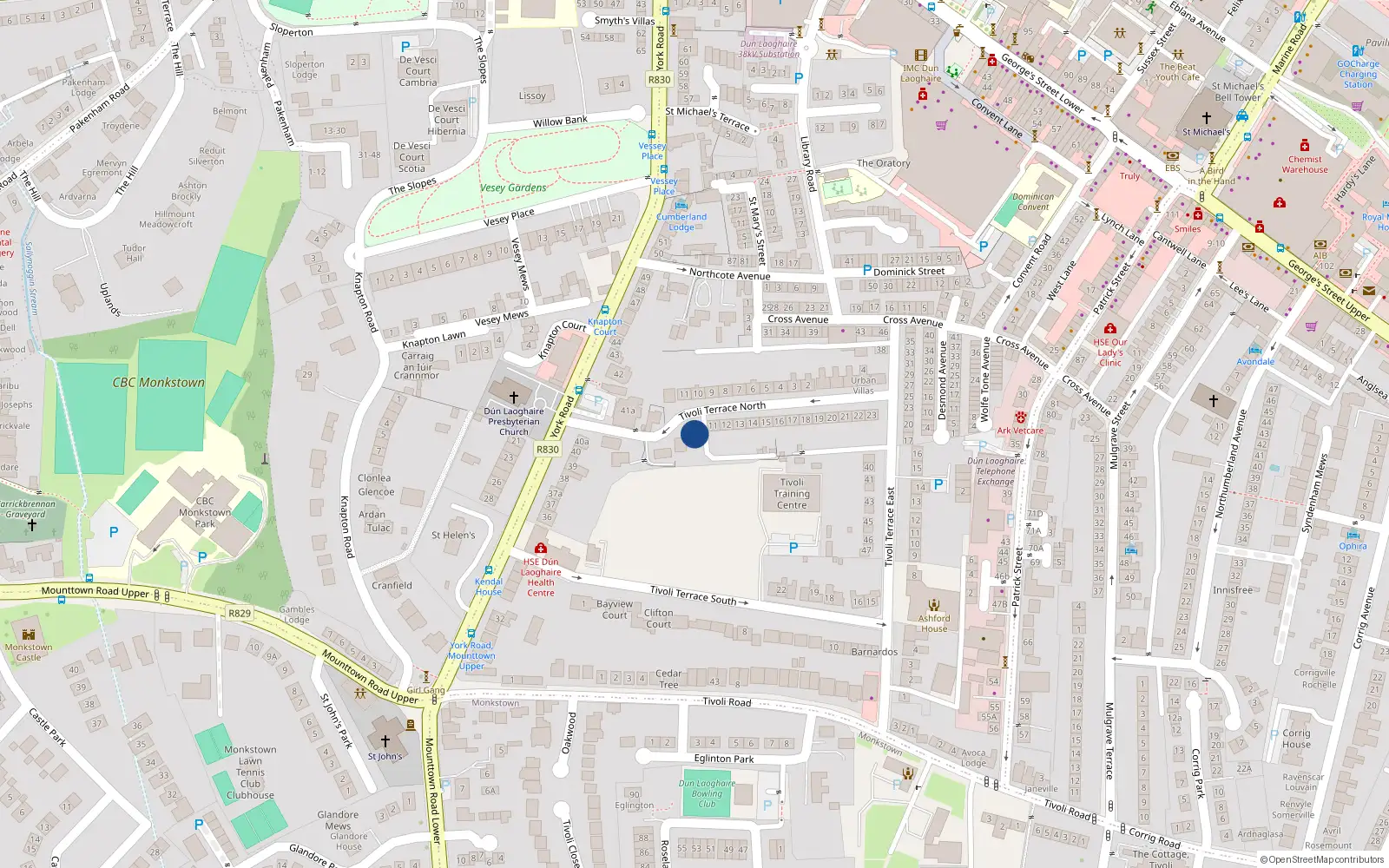 Overhead map showing the location of Dún Laoghaire, Dublin, Co. Dublin