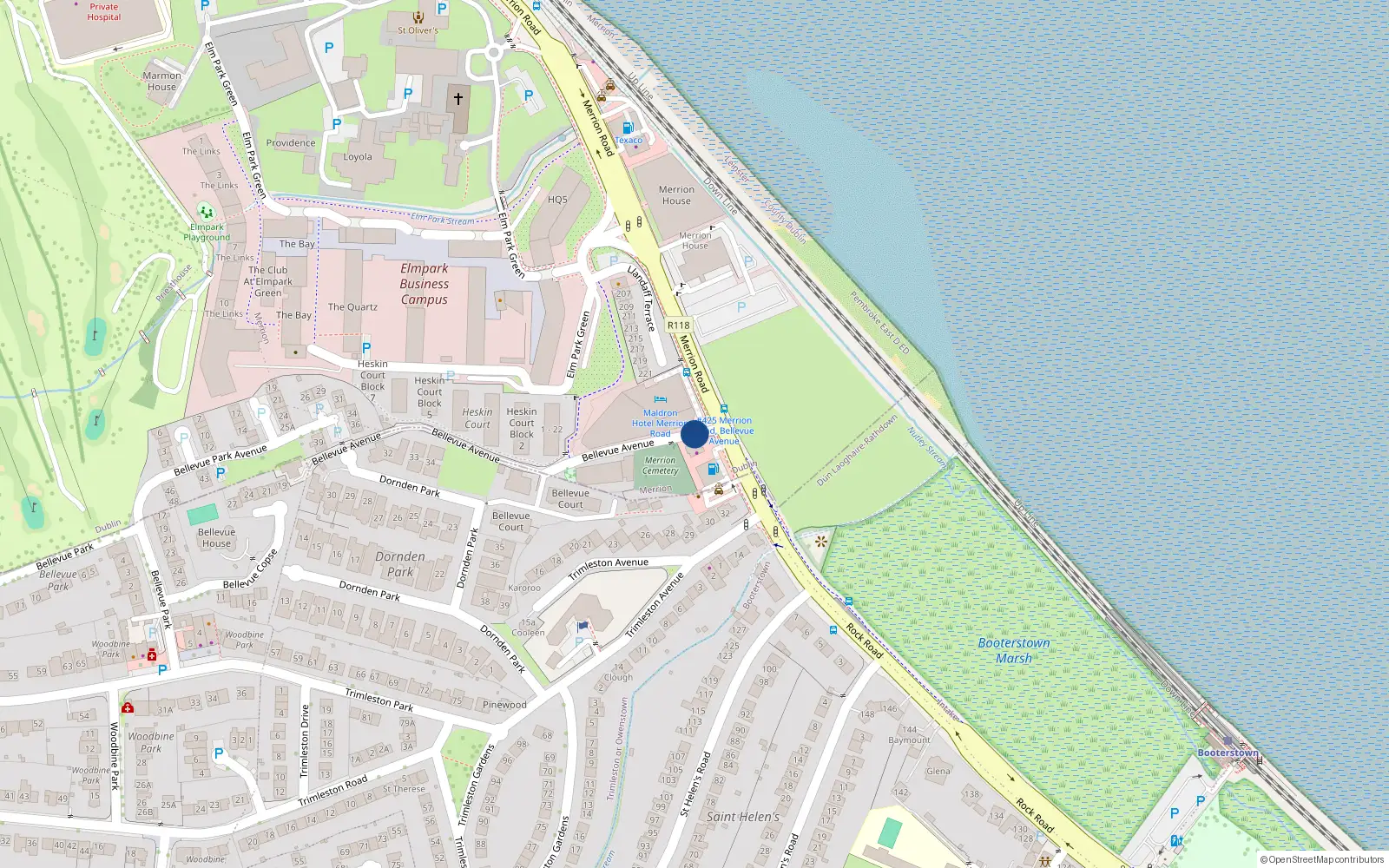Overhead map showing the location of Bellevue Avenue, Merrion
