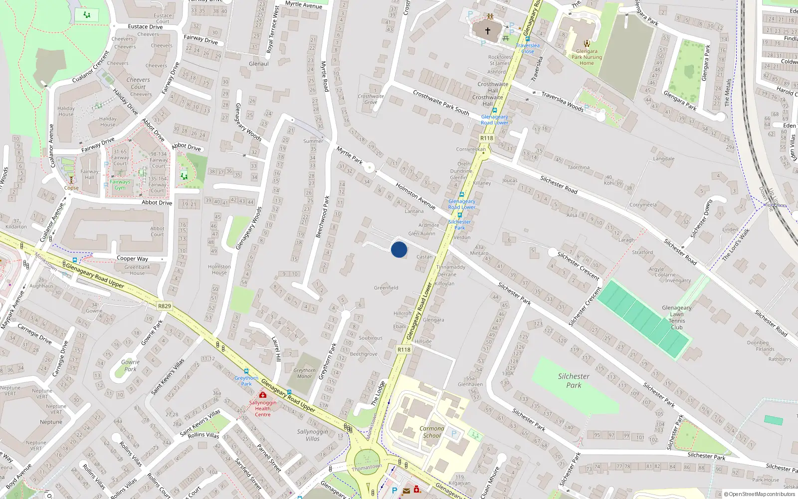 Overhead map showing the location of Monkstown, Dublin, Co. Dublin