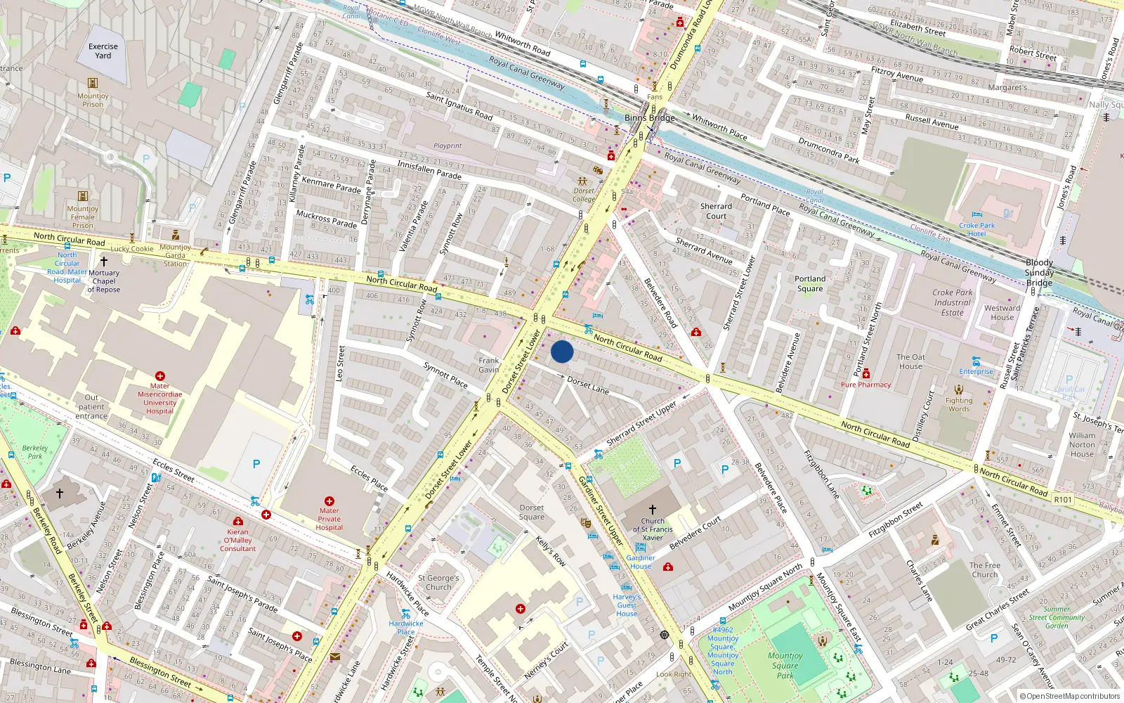 Overhead map showing the location of Mountjoy, Dublin 1, Co. Dublin