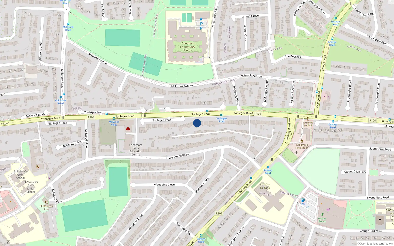 Overhead map showing the location of 336 Tonlegee Road, Dublin 5