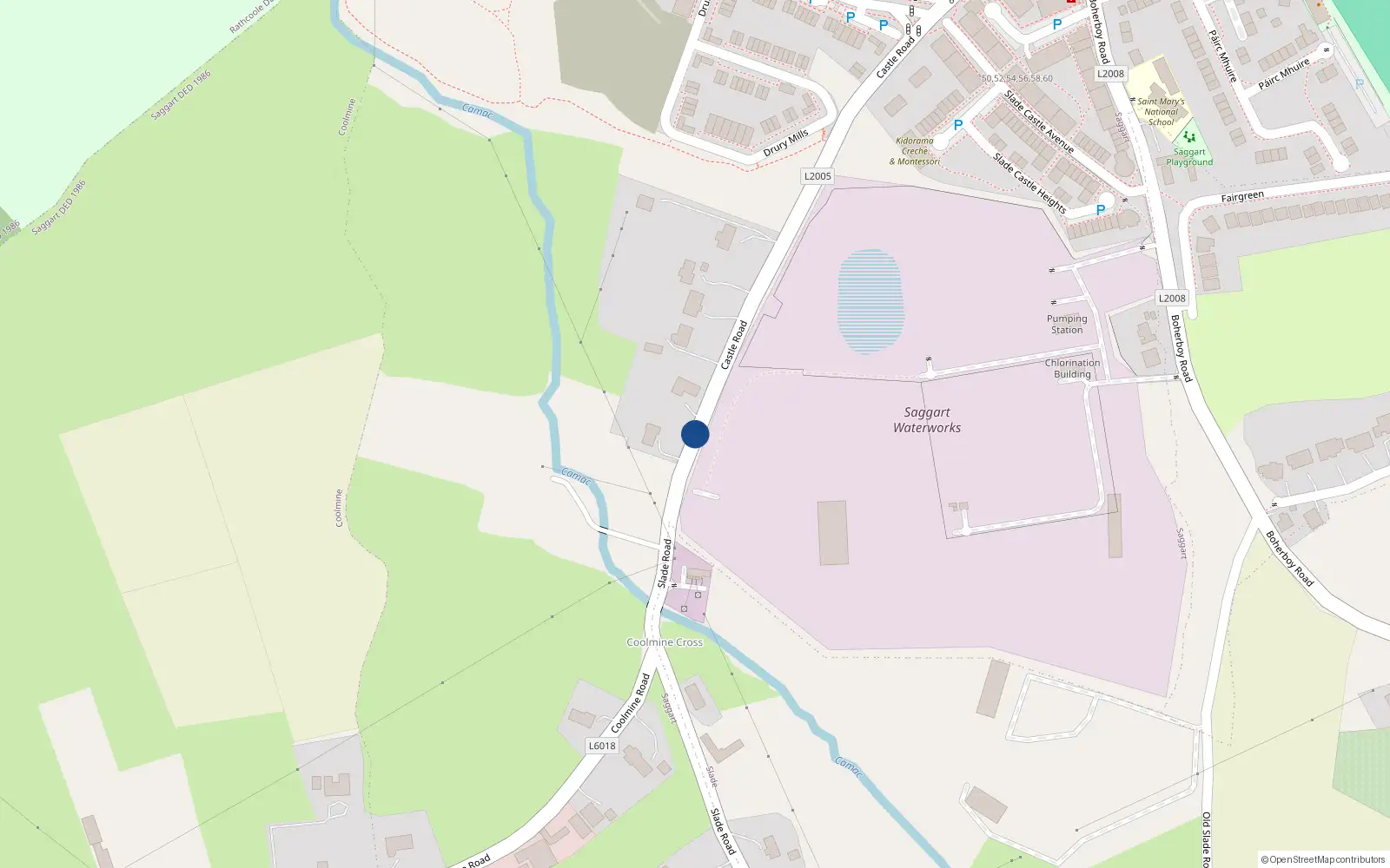 Overhead map showing the location of Castle Road