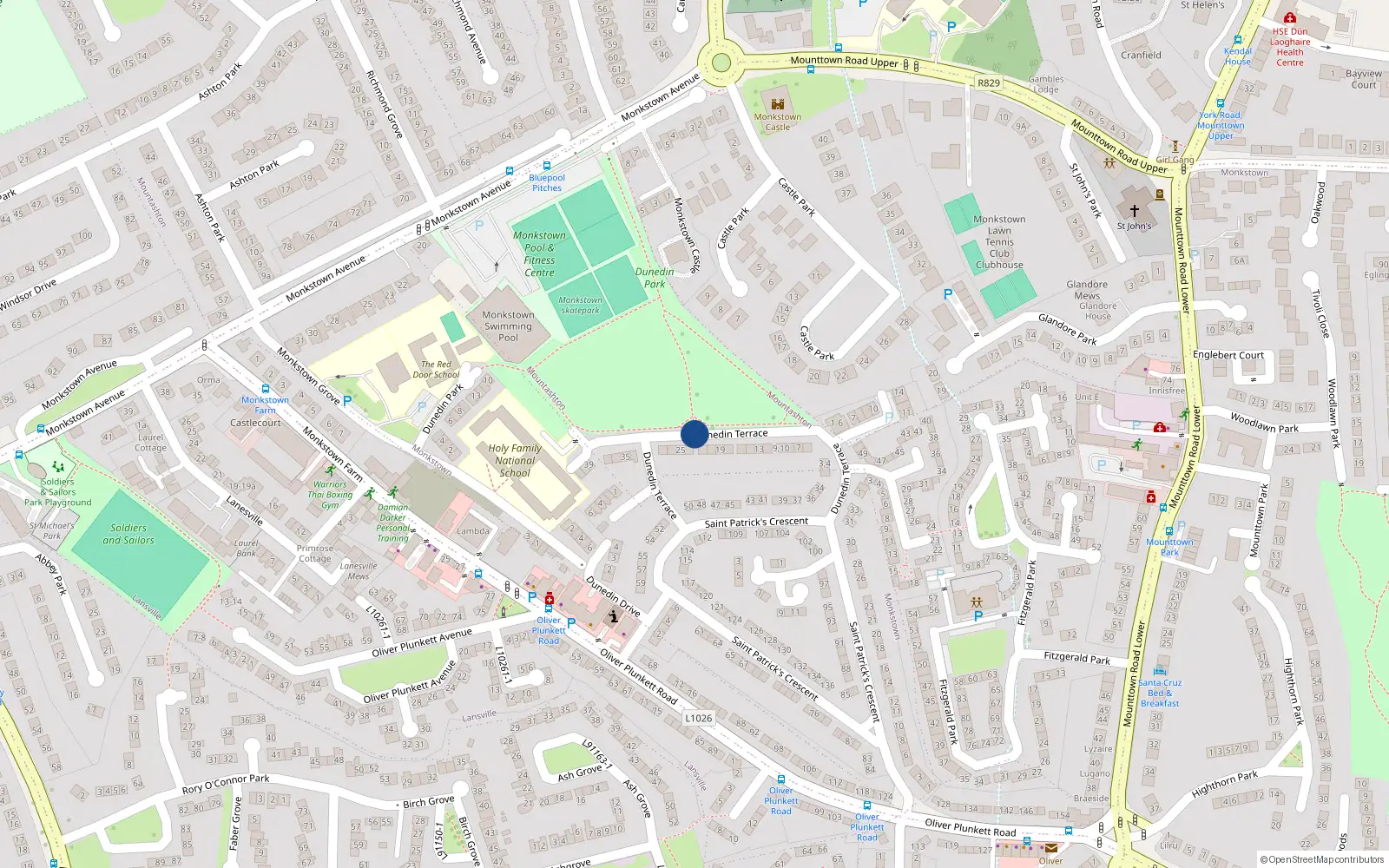 Overhead map showing the location of Dunedin Terrace, Dun Laoghaire
