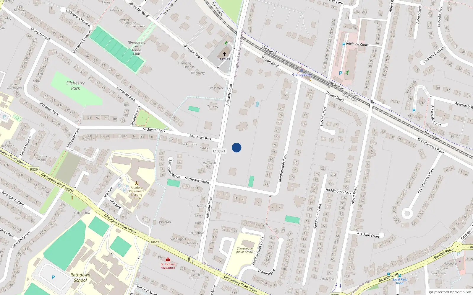 Overhead map showing the location of Glenageary, Dublin, Co. Dublin