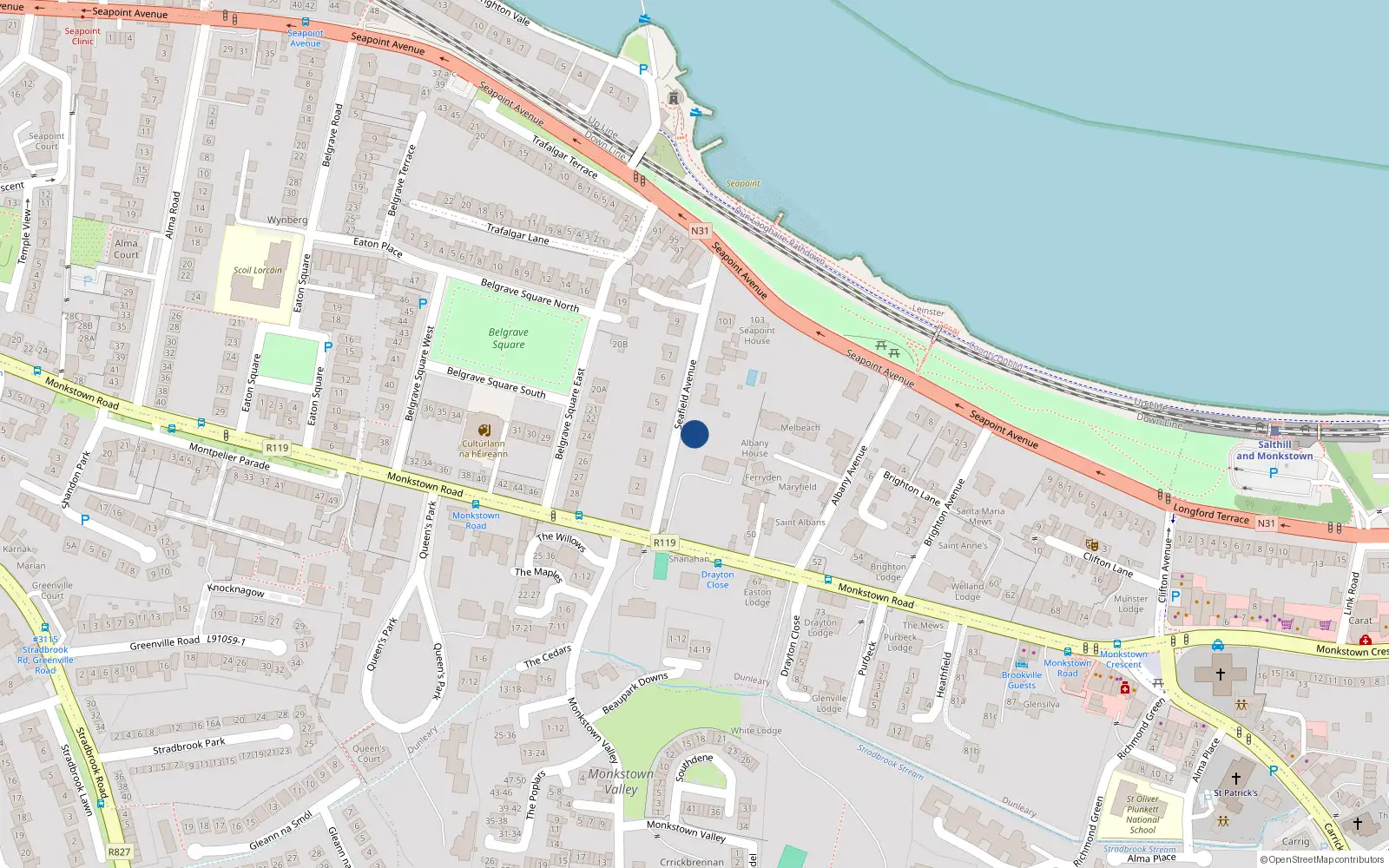 Overhead map showing the location of Dún Laoghaire, Dublin, Co. Dublin