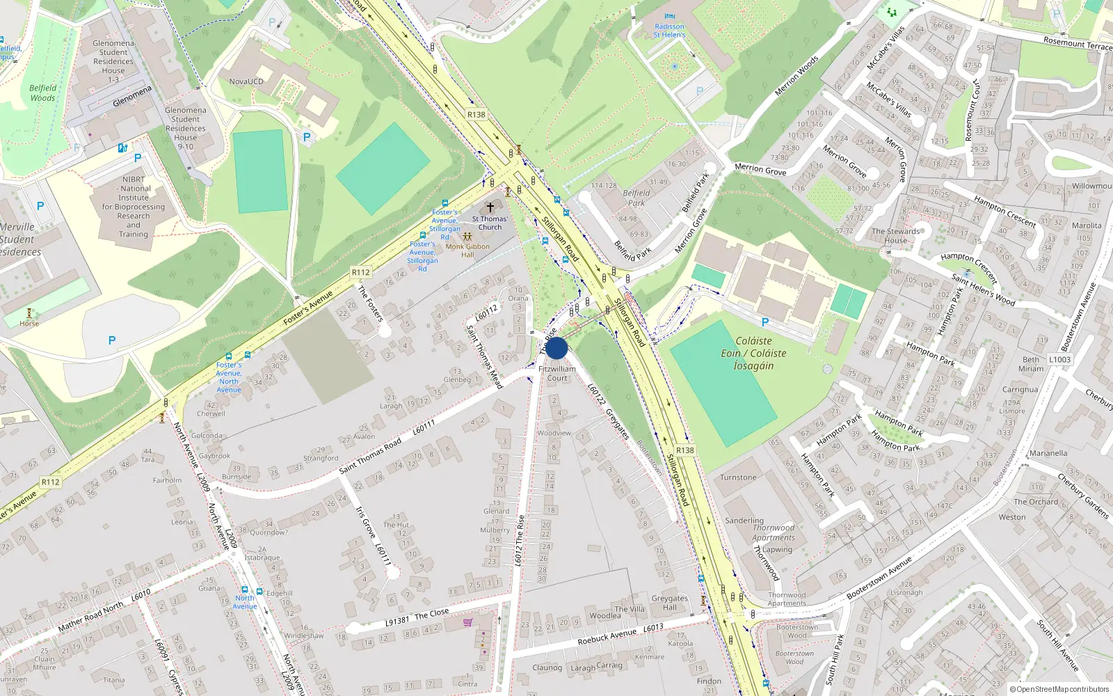 Overhead map showing the location of Greygates, Belfield