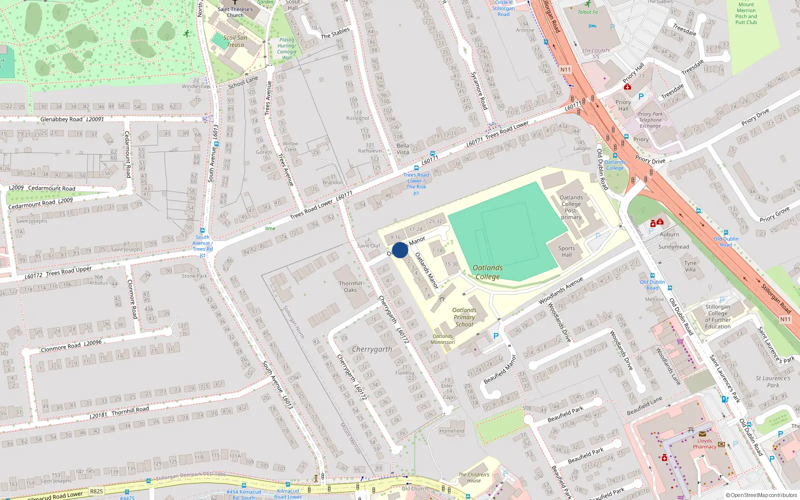 Overhead map showing the location of Duplex 10 Block C, 10 Oatlands Manor, Mount Merrion