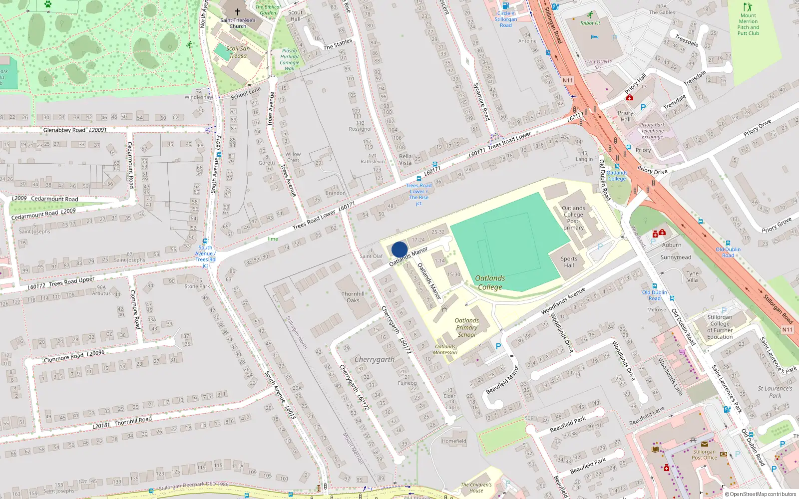 Overhead map showing the location of Duplex 11 Block C, 11 Oatlands Manor, Mount Merrion