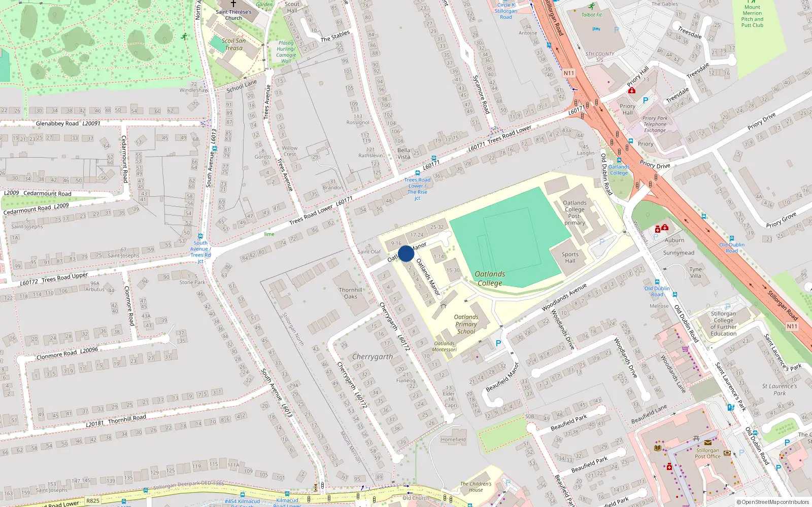 Overhead map showing the location of Duplex 13 Block C, 13 Oatlands Manor, Mount Merrion