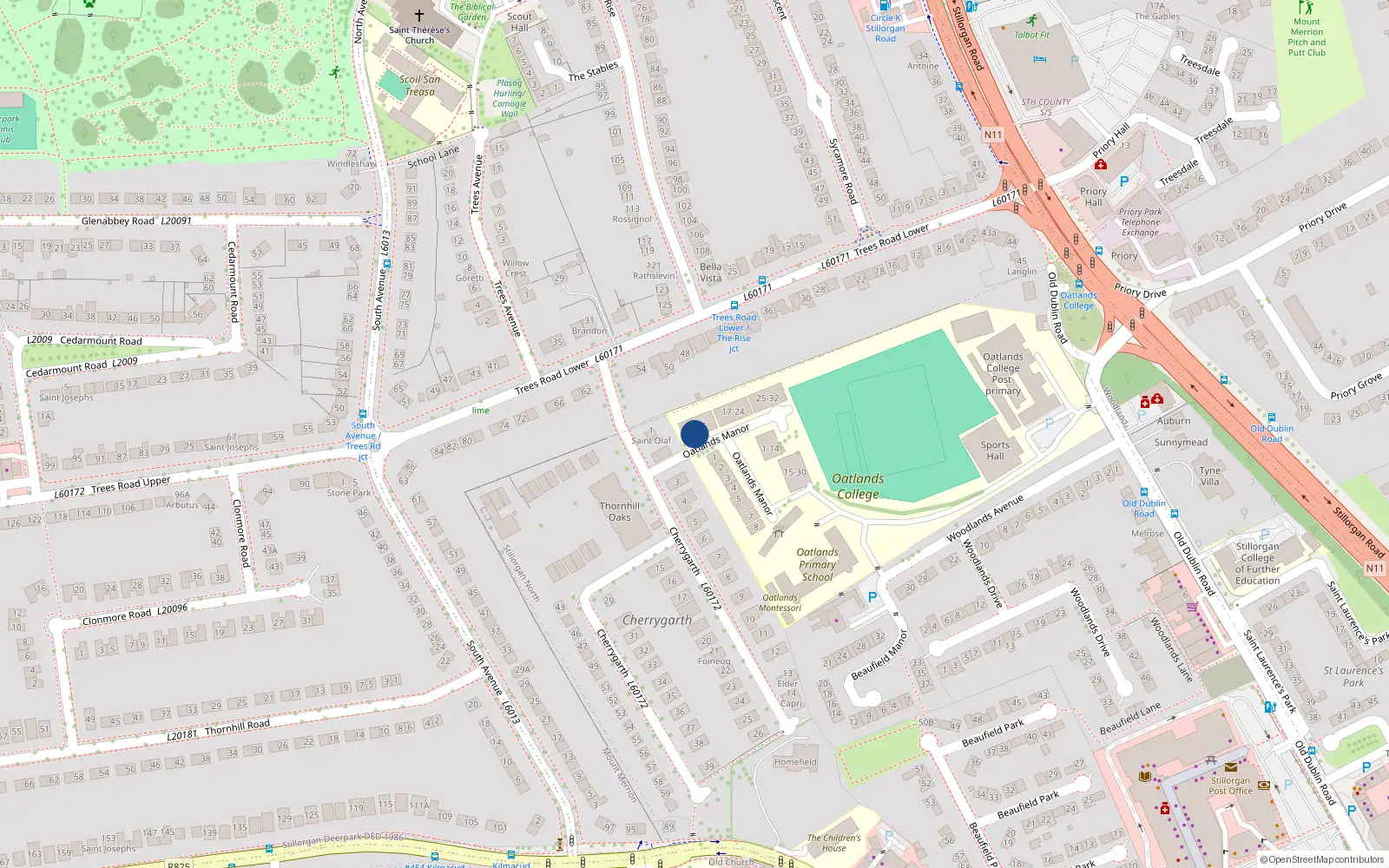 Overhead map showing the location of Duplex 9 Block C, 9 Oatlands Manor, Mount Merrion