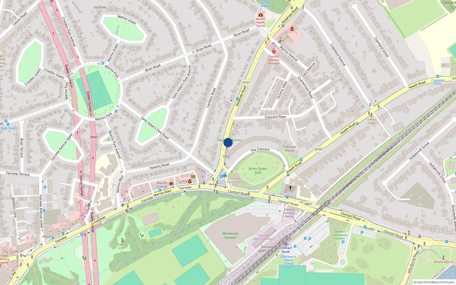 Overhead map showing the location of 8 Malahide Road, Dublin 3