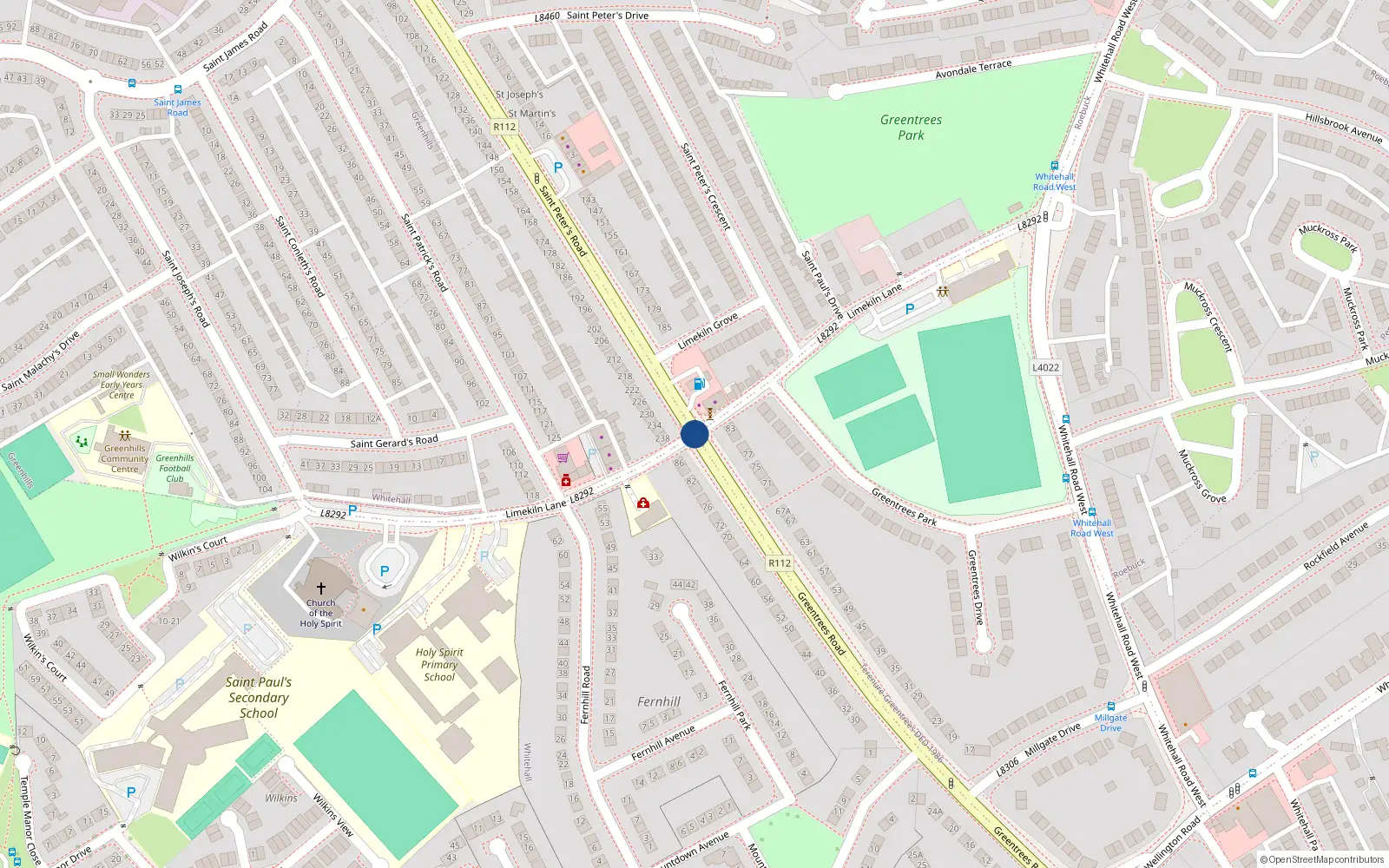 Overhead map showing the location of Limekiln Lane, Greenhills
