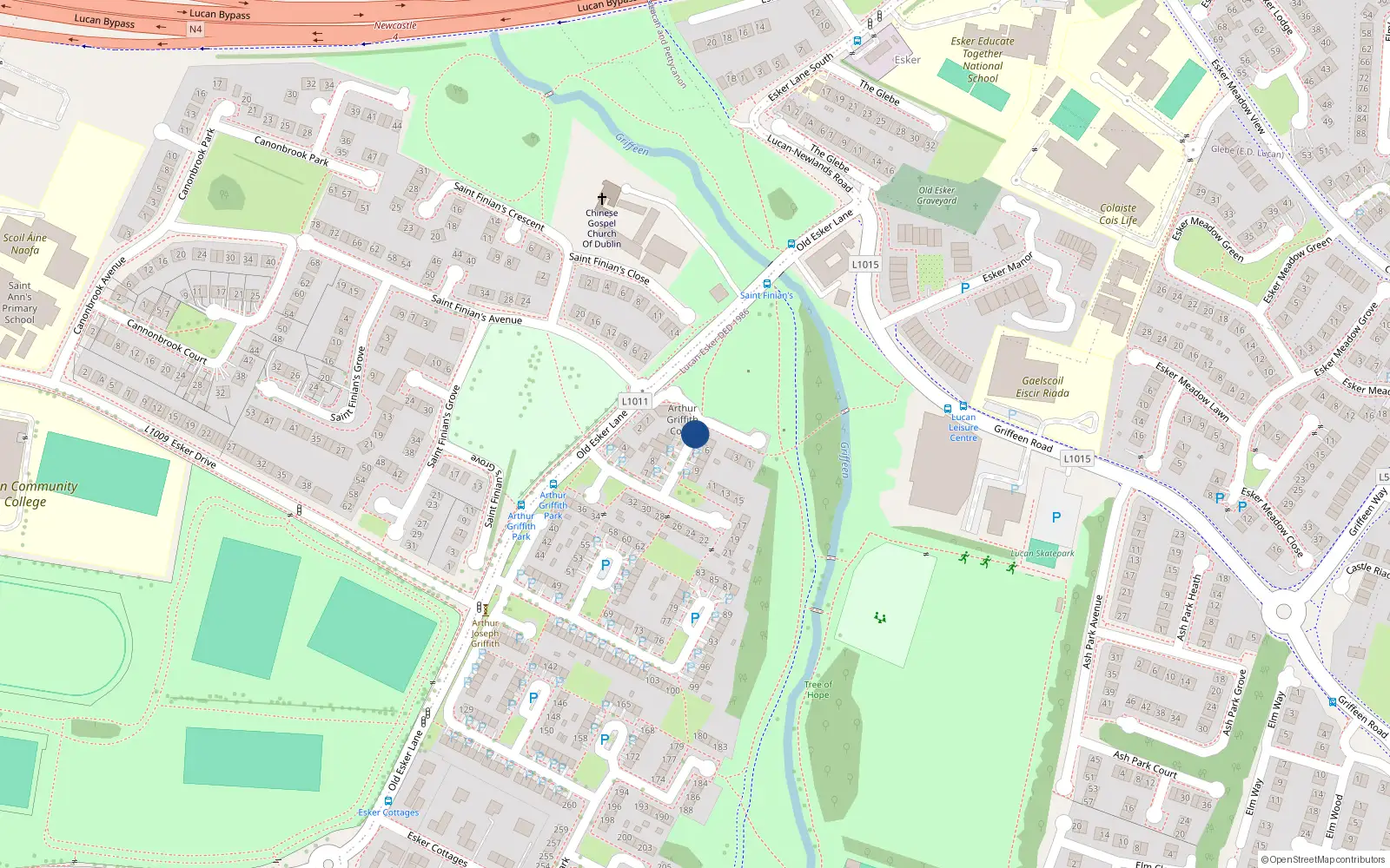 Overhead map showing the location of Easker Road, Lucan, Co Dublin