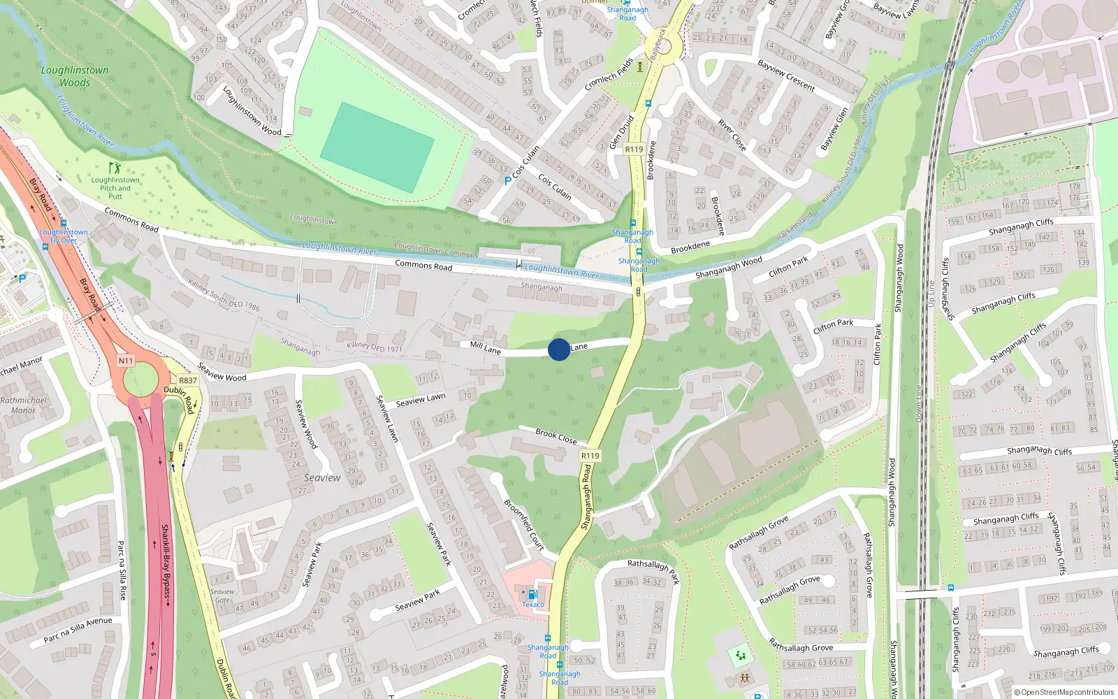 Overhead map showing the location of Mill Lane, Shankill