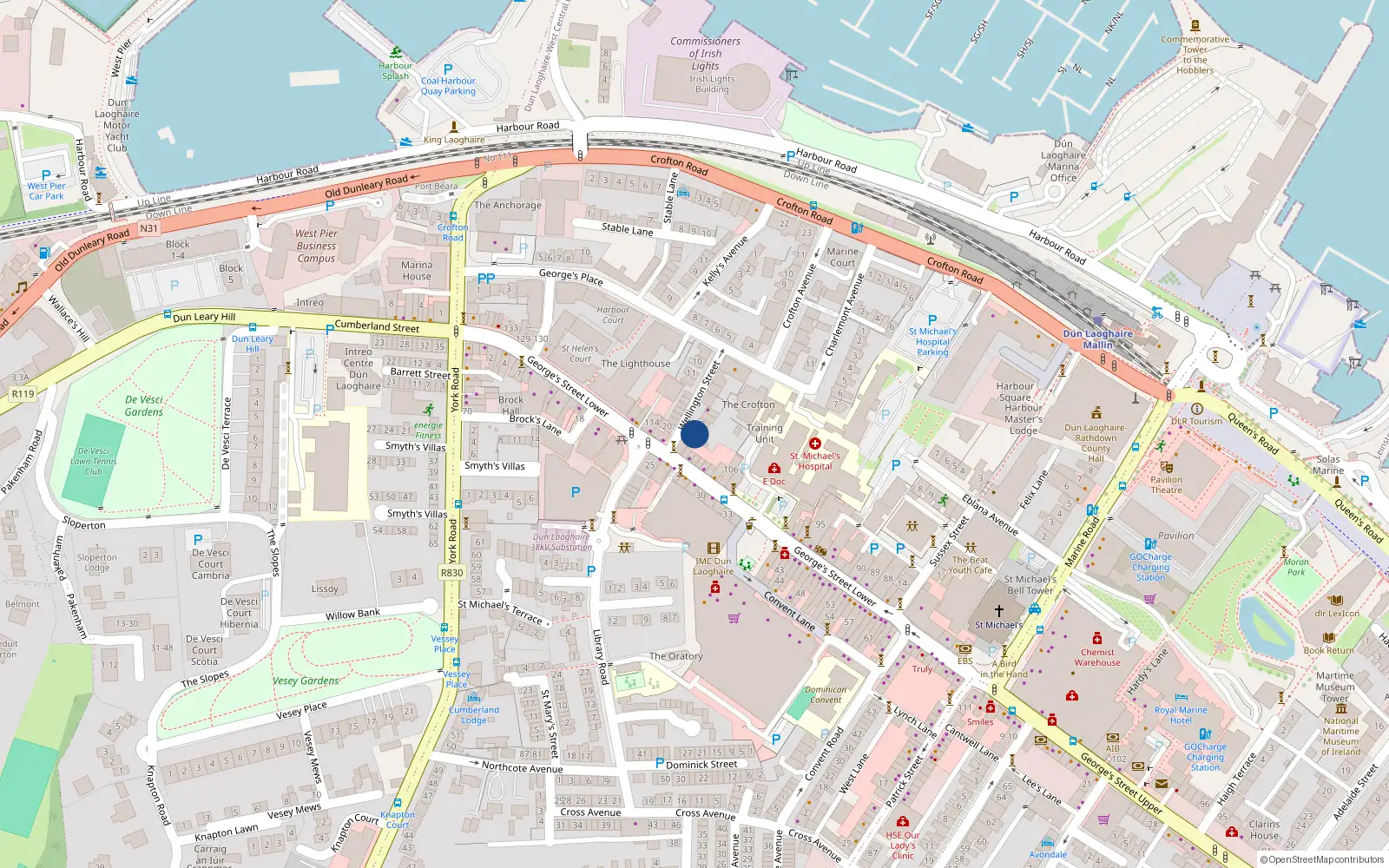 Overhead map showing the location of Elba, 2 Wellington St, Dun Laoghaire