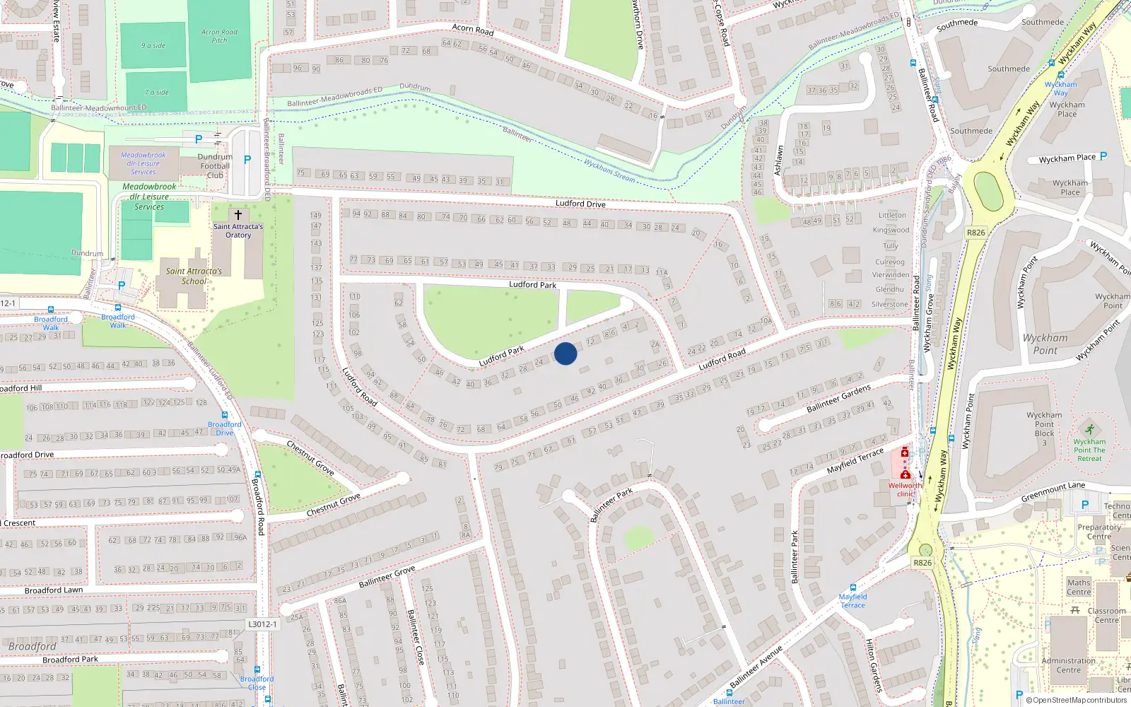 Overhead map showing the location of 18 Ludford Park, Dublin 16