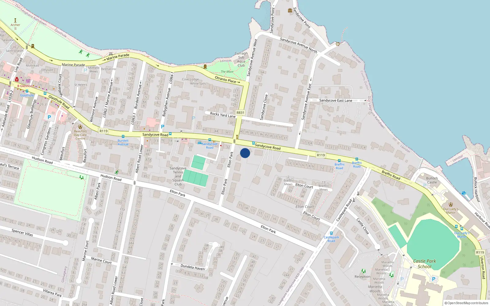 Overhead map showing the location of Bullock, Dublin, Co. Dublin