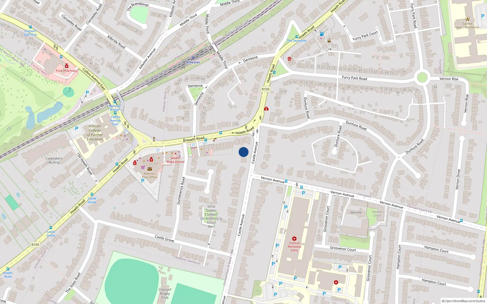 Overhead map showing the location of 163 Castle Avenue, Dublin 3