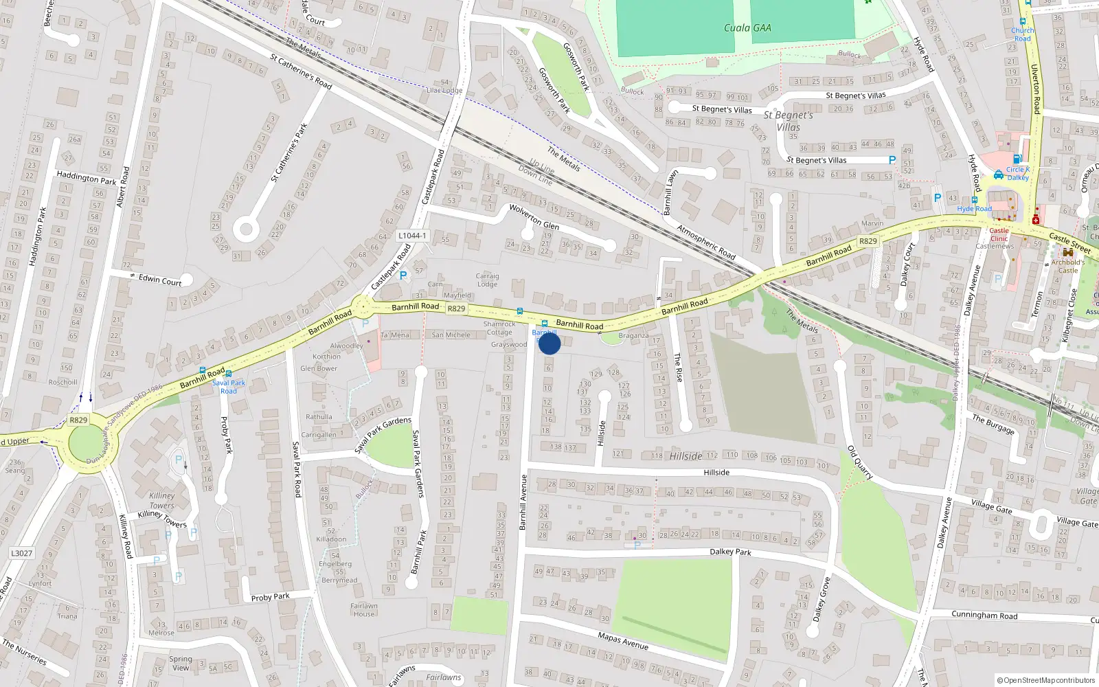 Overhead map showing the location of Enmore, 2 Barnhill Avenue, Dalkey