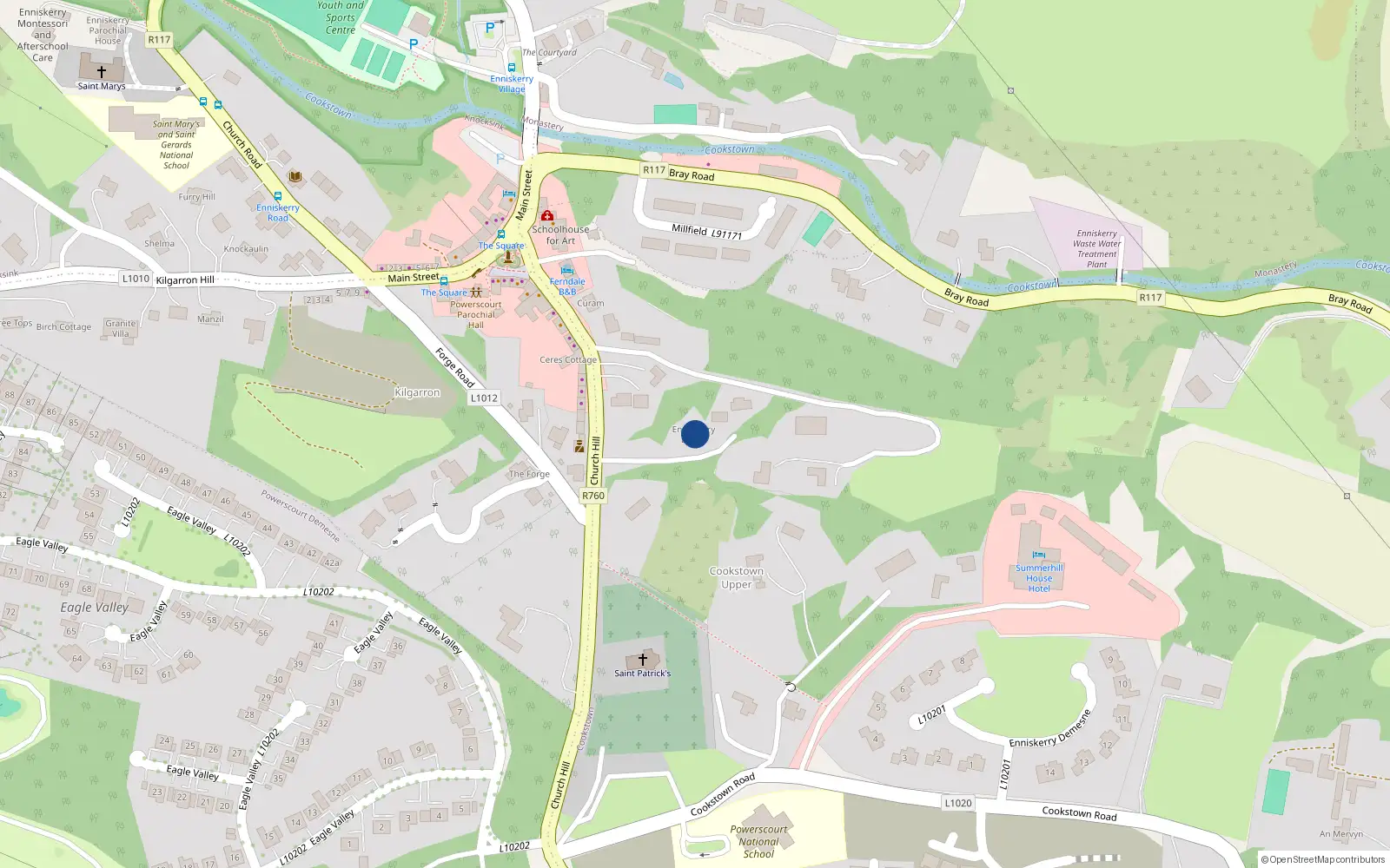 Overhead map showing the location of Church Hill, Enniskerry