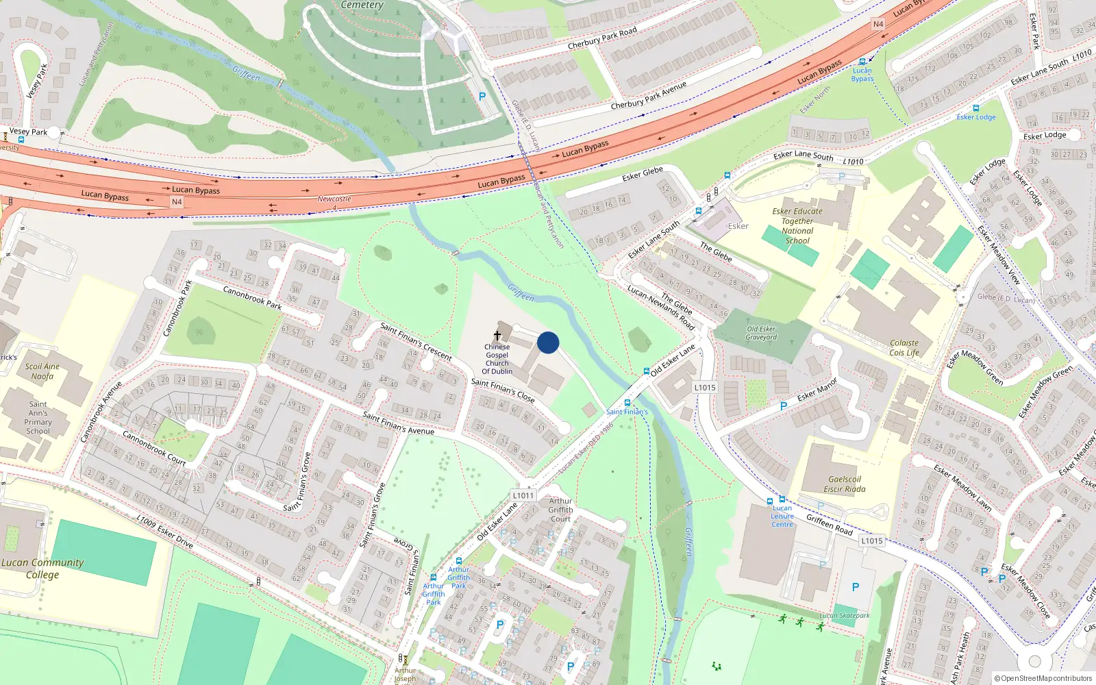 Overhead map showing the location of Esker Road, Lucan