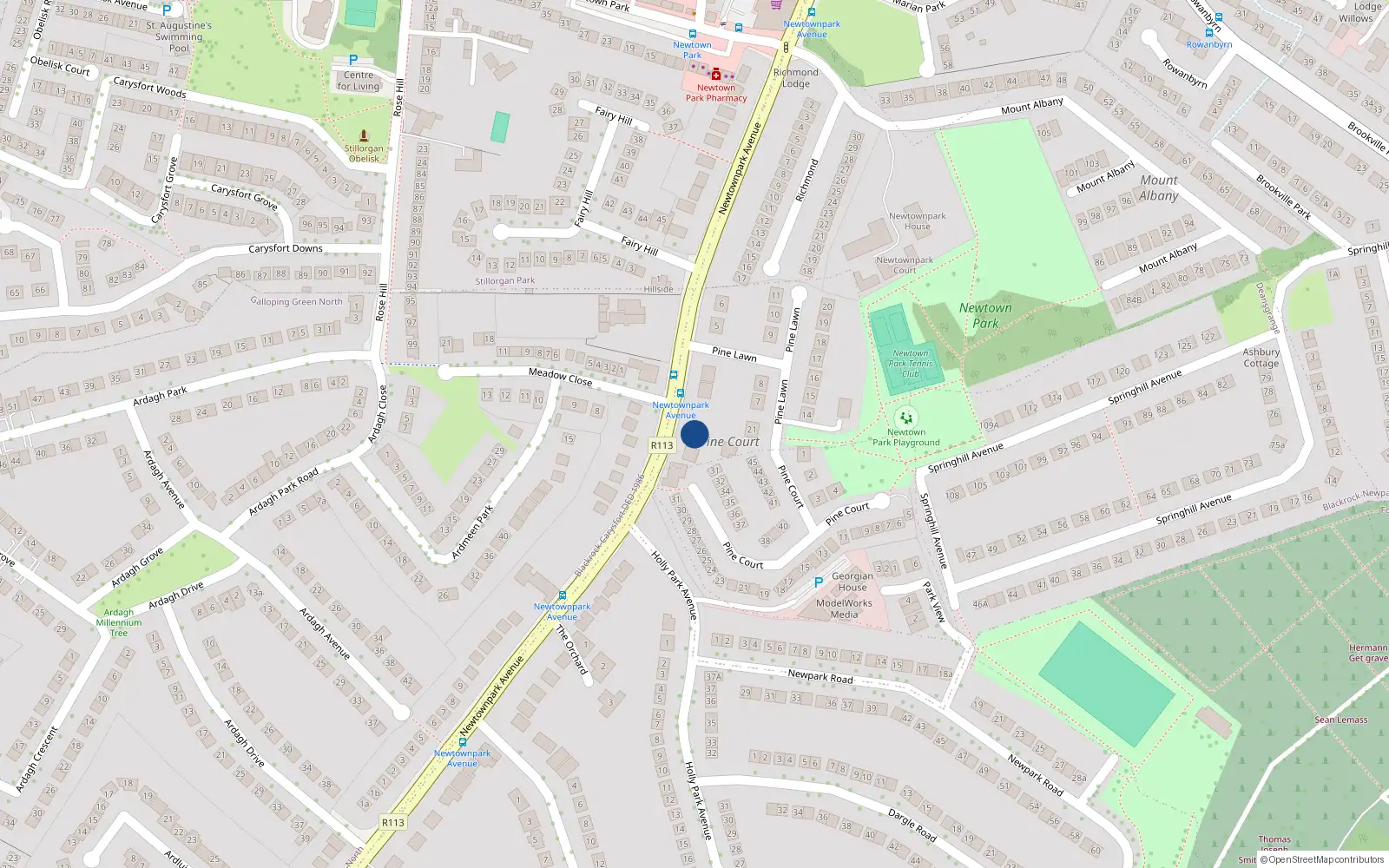 Overhead map showing the location of Galloping Green North, Dublin, Co. Dublin