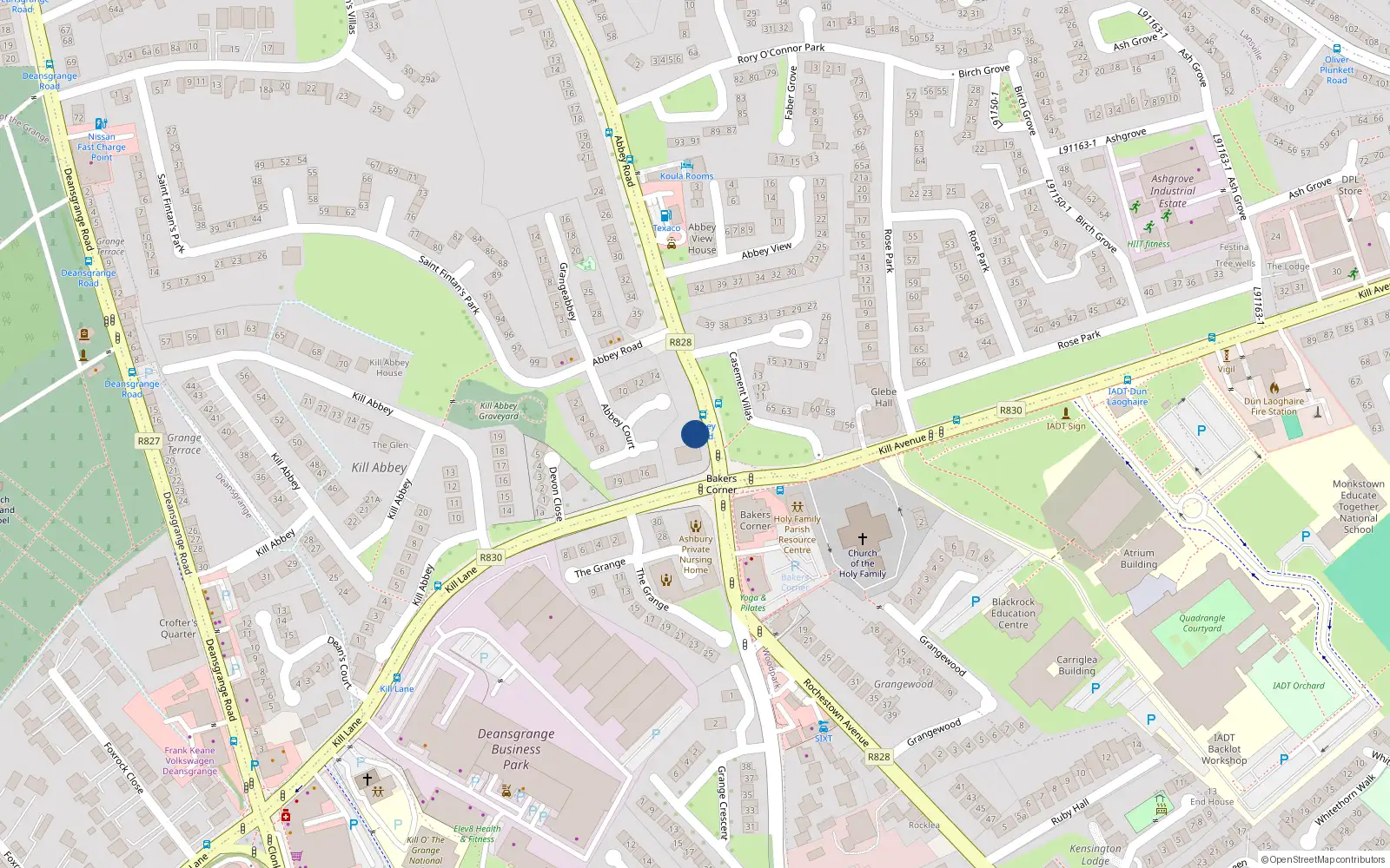 Overhead map showing the location of Kill Of The Grange, Dublin, Co. Dublin