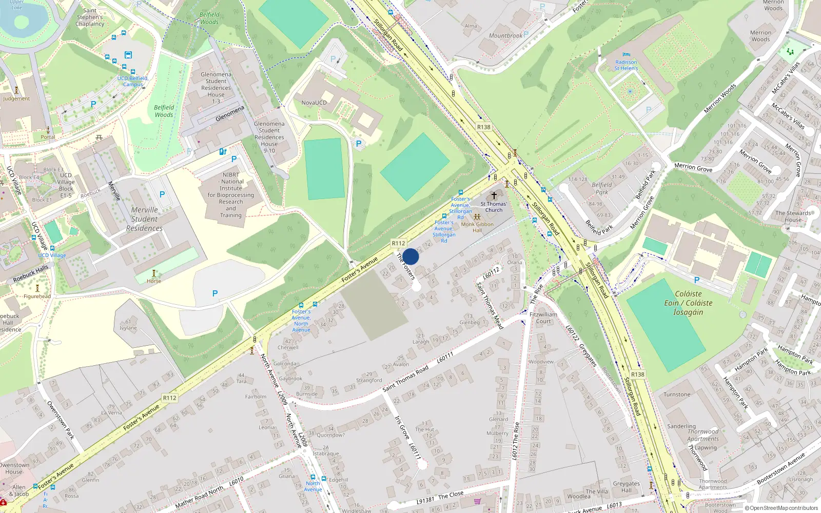 Overhead map showing the location of 18 Foster Avenue, Blackrock