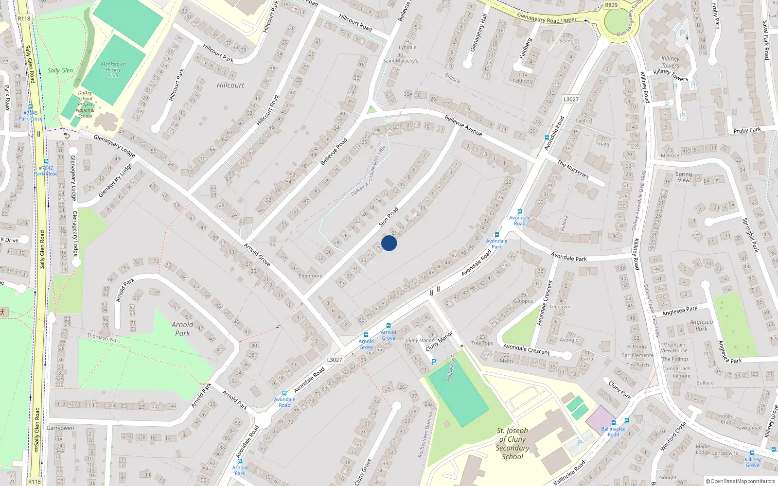 Overhead map showing the location of 23 Sion Road, Glenageary