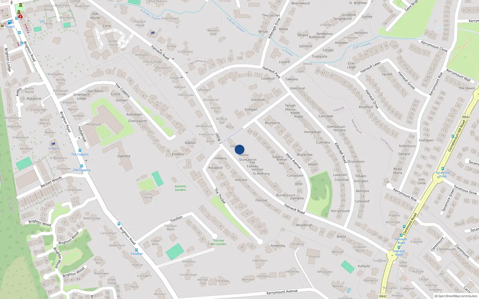 Overhead map showing the location of 30 Hainault Road, Dublin 18