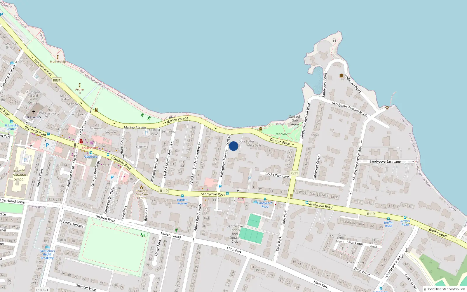 Overhead map showing the location of Bullock, Dublin, Co. Dublin