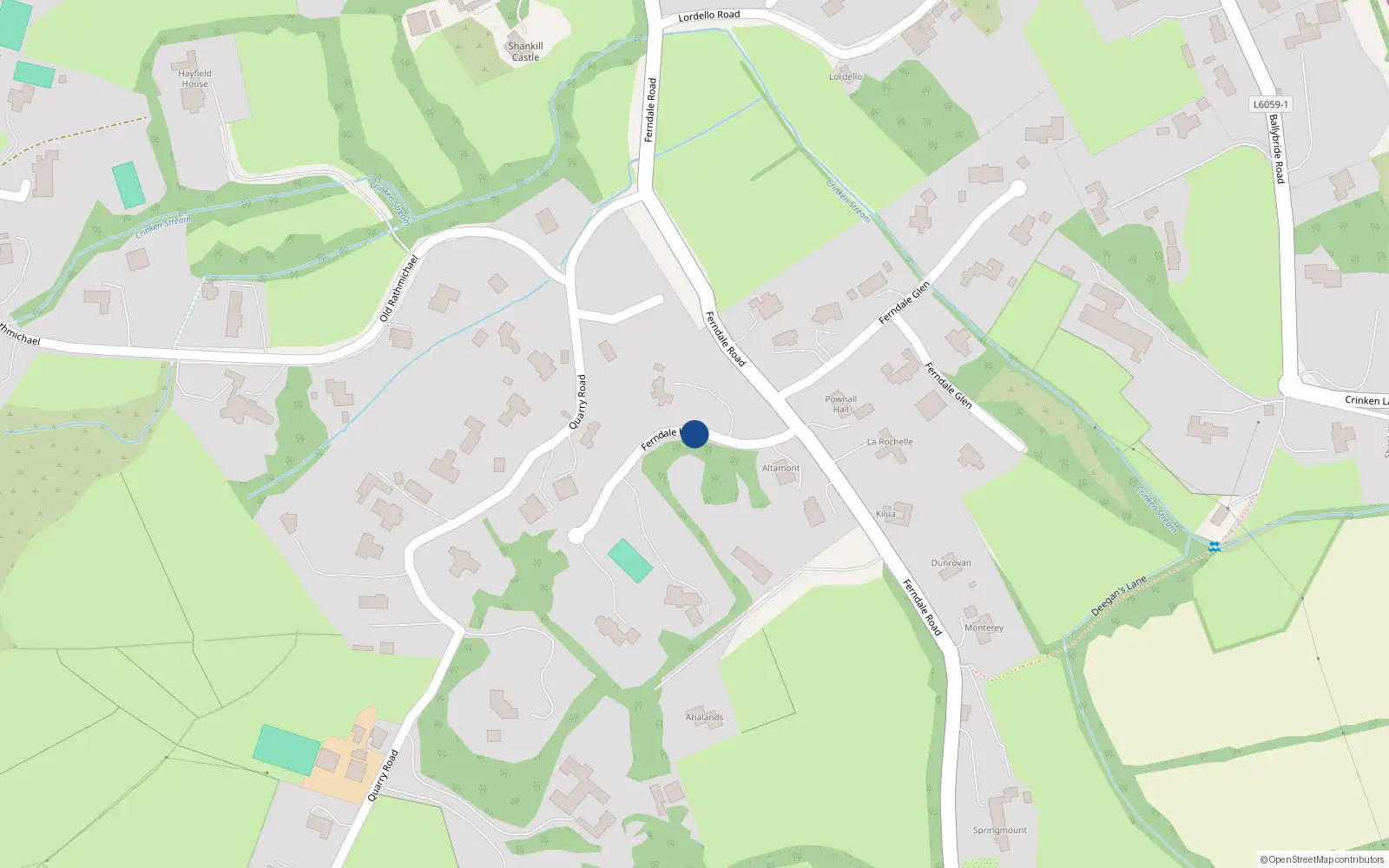 Overhead map showing the location of Ferndale Hill, Shankill