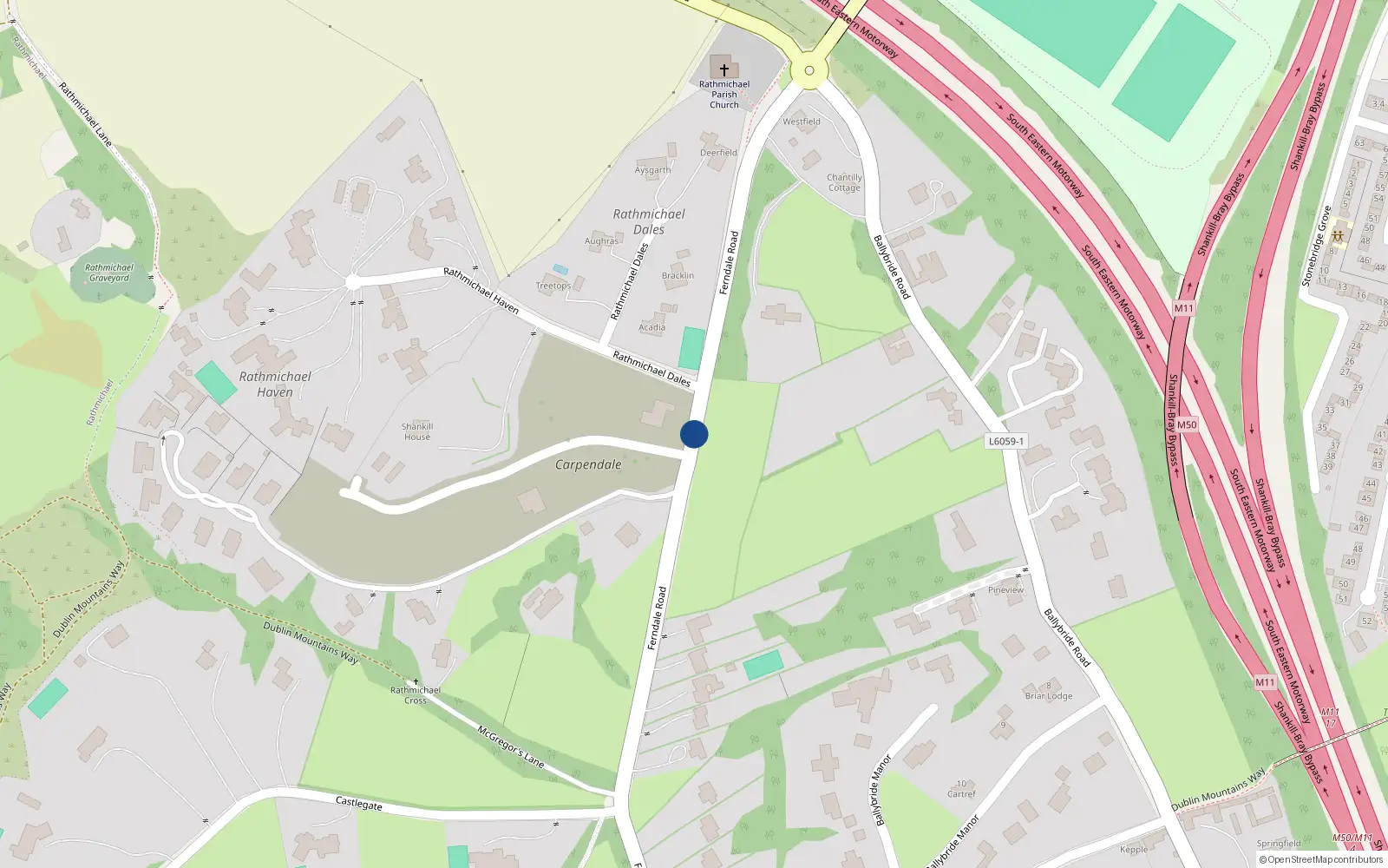 Overhead map showing the location of Ferndale Road, Shankill