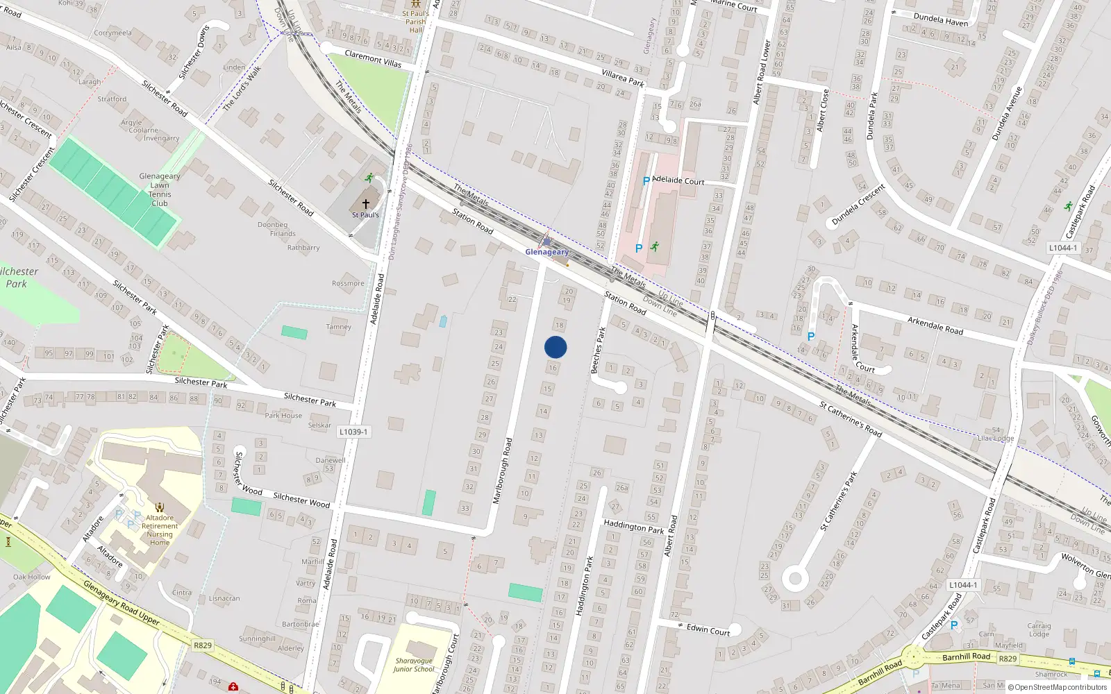 Overhead map showing the location of Glenageary, Dublin, Co. Dublin