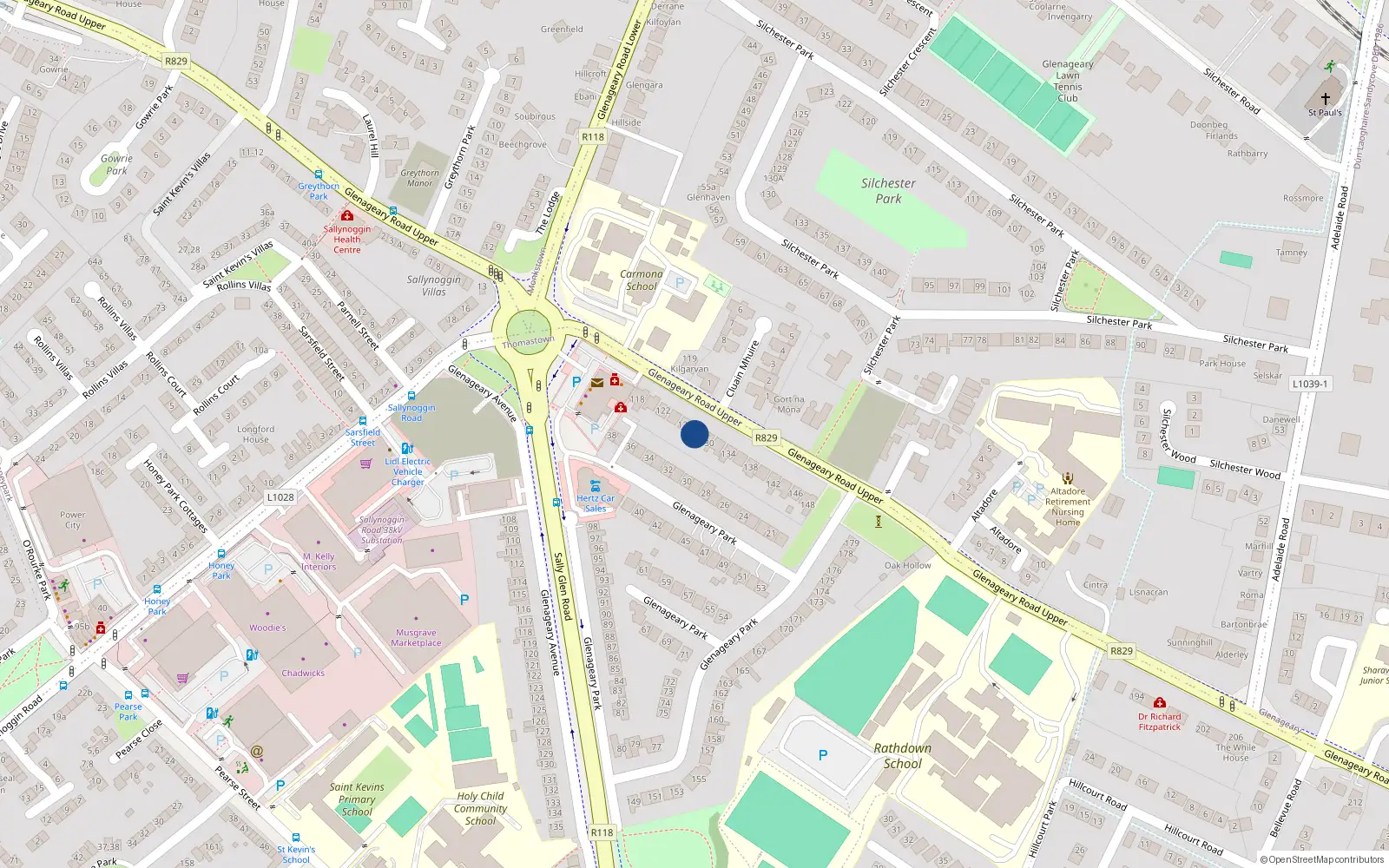 Overhead map showing the location of Fernhill, 128 Glenageary Road Upper, Dun Laoghaire