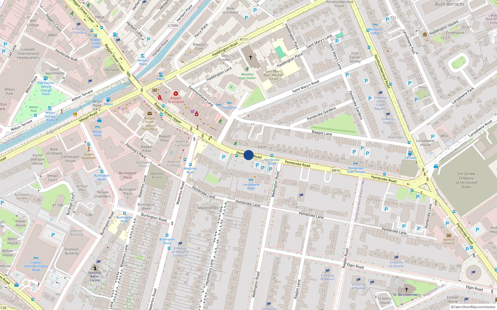 Overhead map showing the location of 79/81 Pembroke Road, Ballsbridge Dublin 4