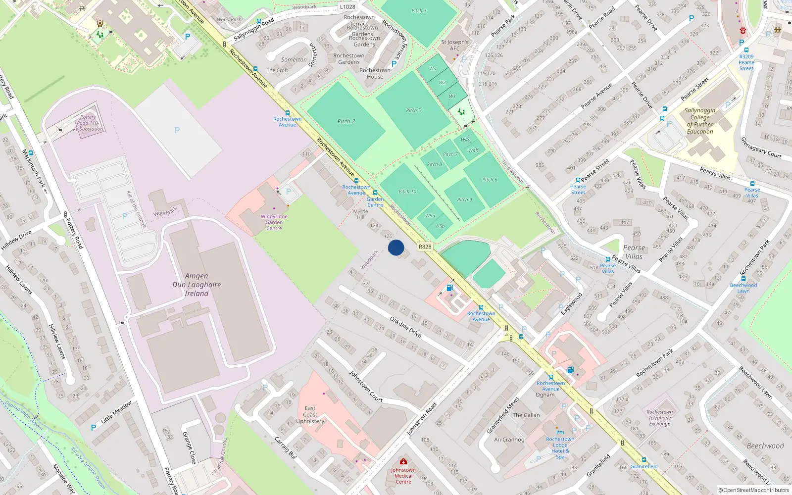 Overhead map showing the location of 128 Rochestown Avenue, Dun Laoghaire