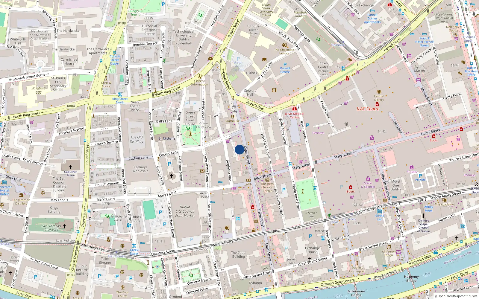 Overhead map showing the location of First Floor Apt, 116 Capel Street, Dublin 1
