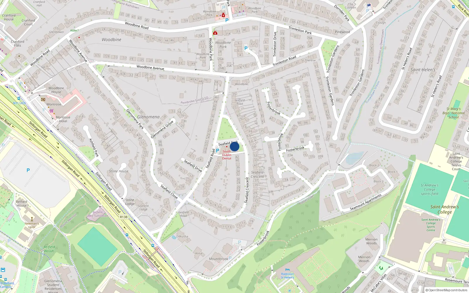 Overhead map showing the location of Flat 1, 1 Seafield Park, Blackrock